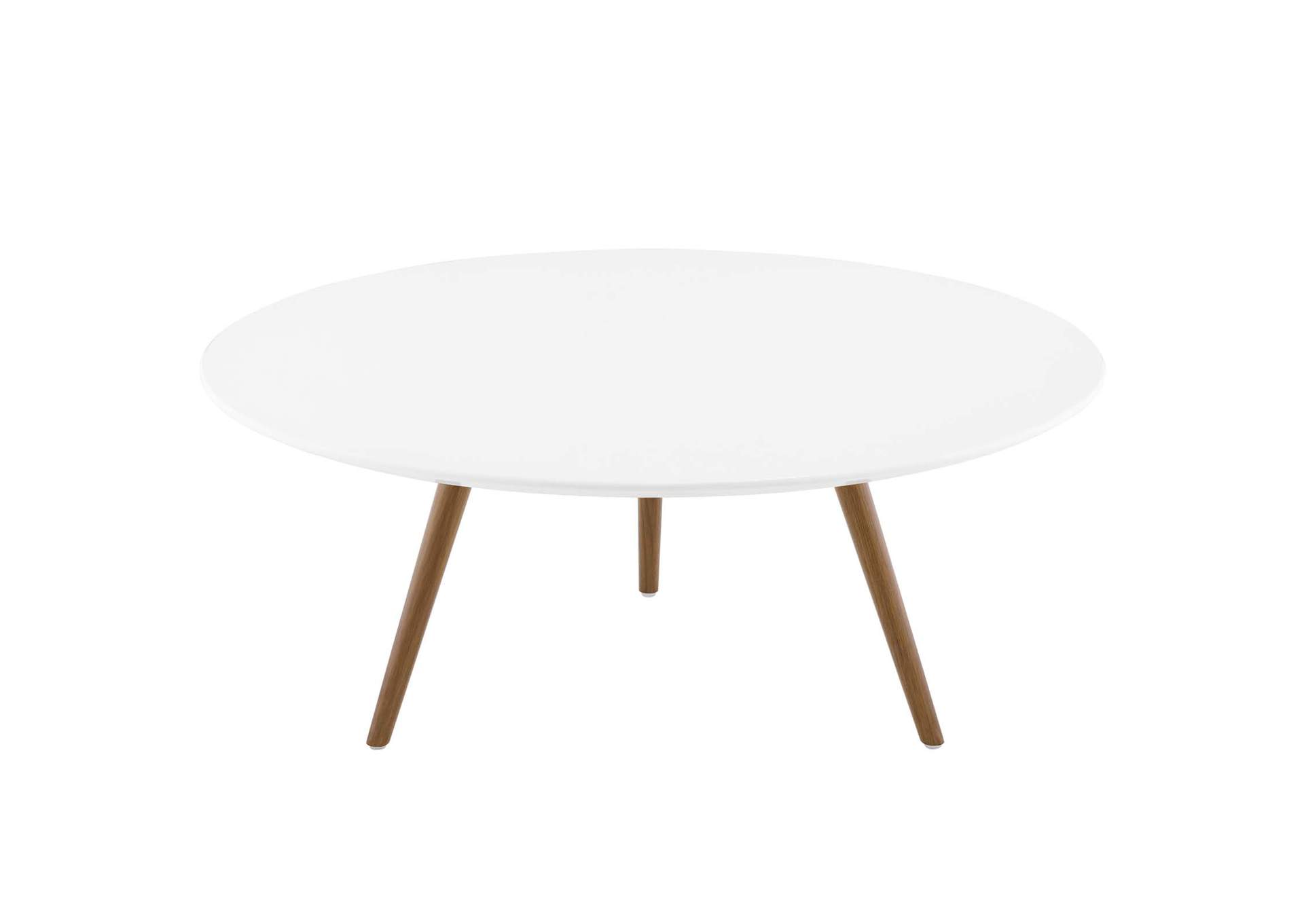 Walnut White Lippa 36" Round Wood Top Coffee Table with Tripod Base,Modway