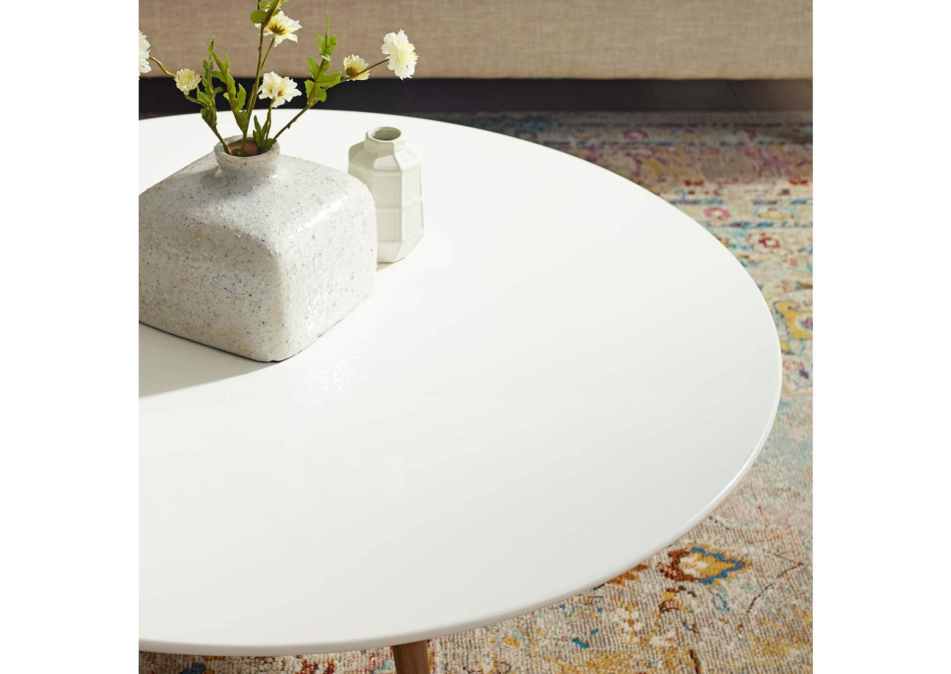 Walnut White Lippa 36" Round Wood Top Coffee Table with Tripod Base,Modway
