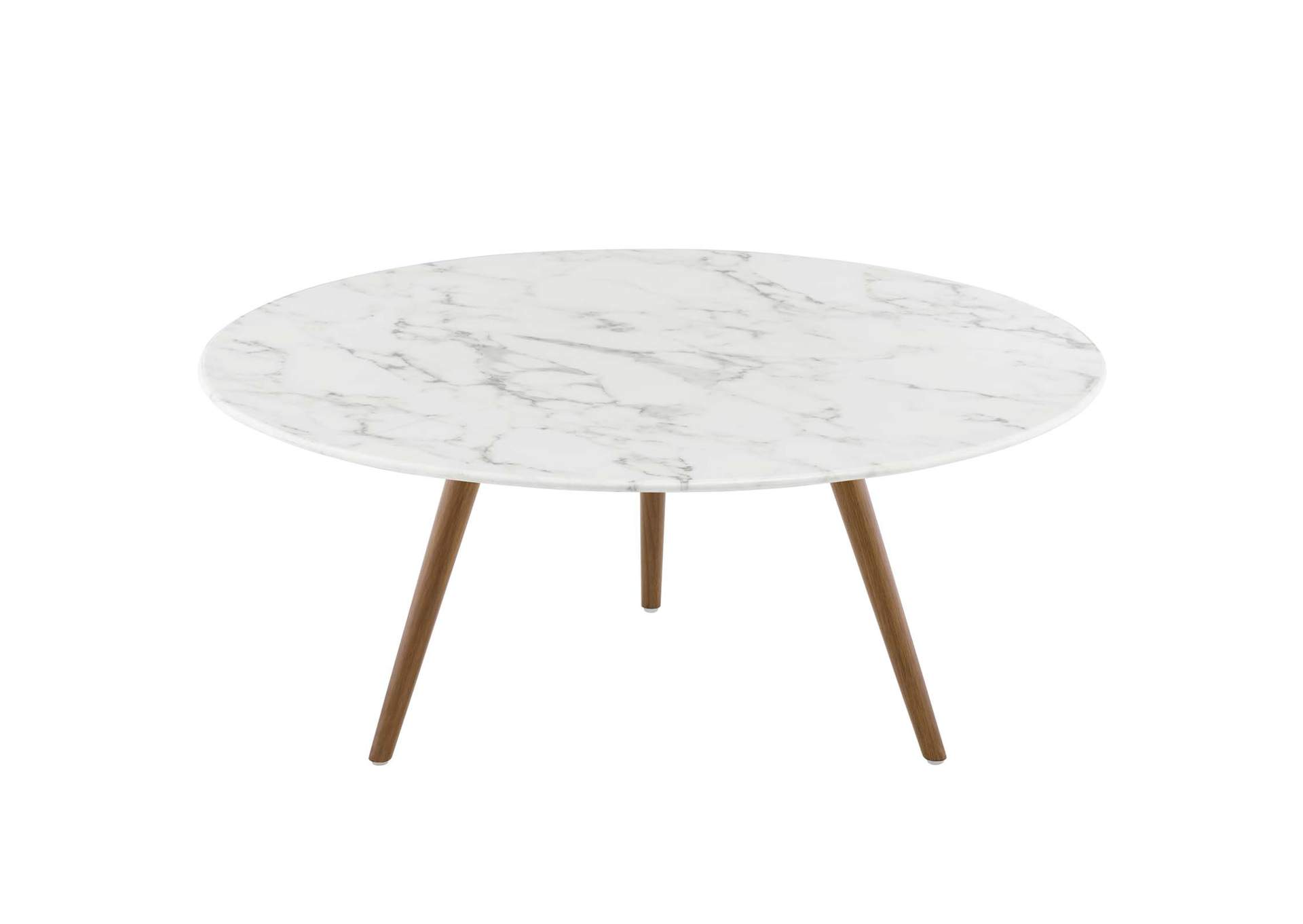 Walnut White Lippa 36" Round Artificial Marble Coffee Table with Tripod Base,Modway