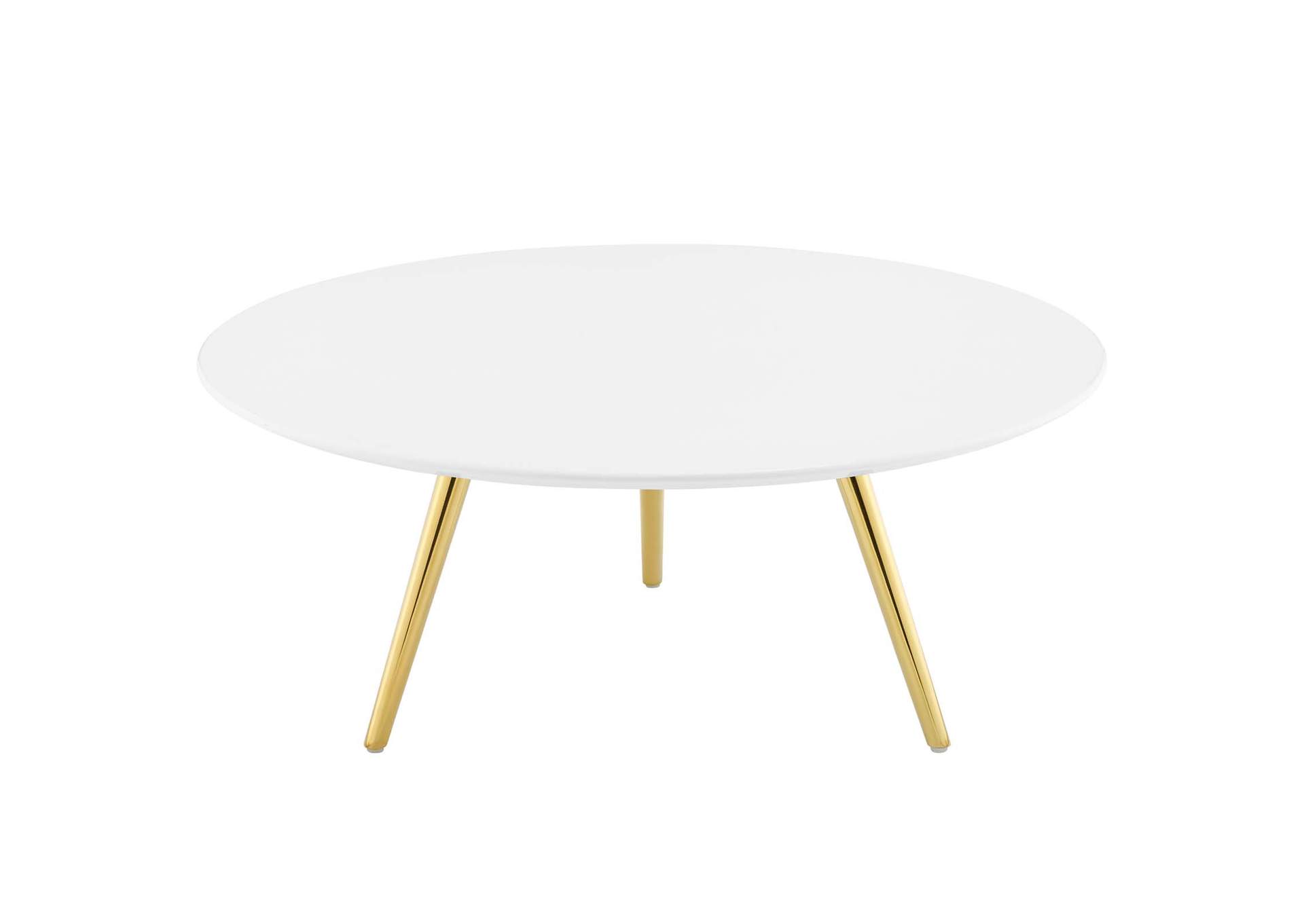Gold White Lippa 36" Round Wood Top Coffee Table with Tripod Base,Modway
