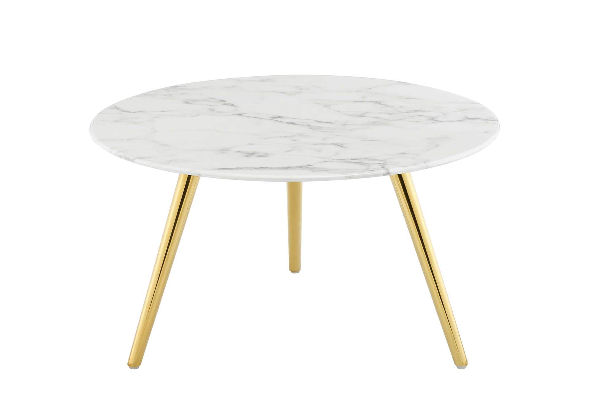 Gold White Lippa 28" Round Artificial Marble Coffee Table with Tripod Base,Modway