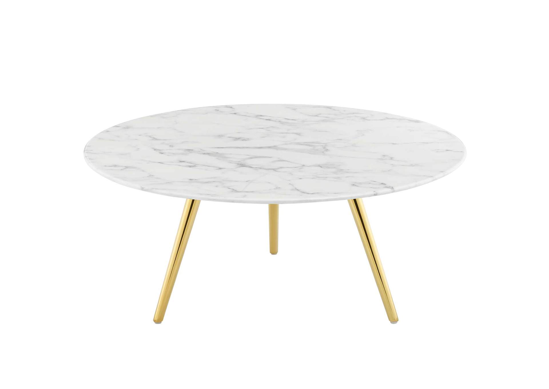 Gold White Lippa 36" Round Artificial Marble Coffee Table with Tripod Base,Modway