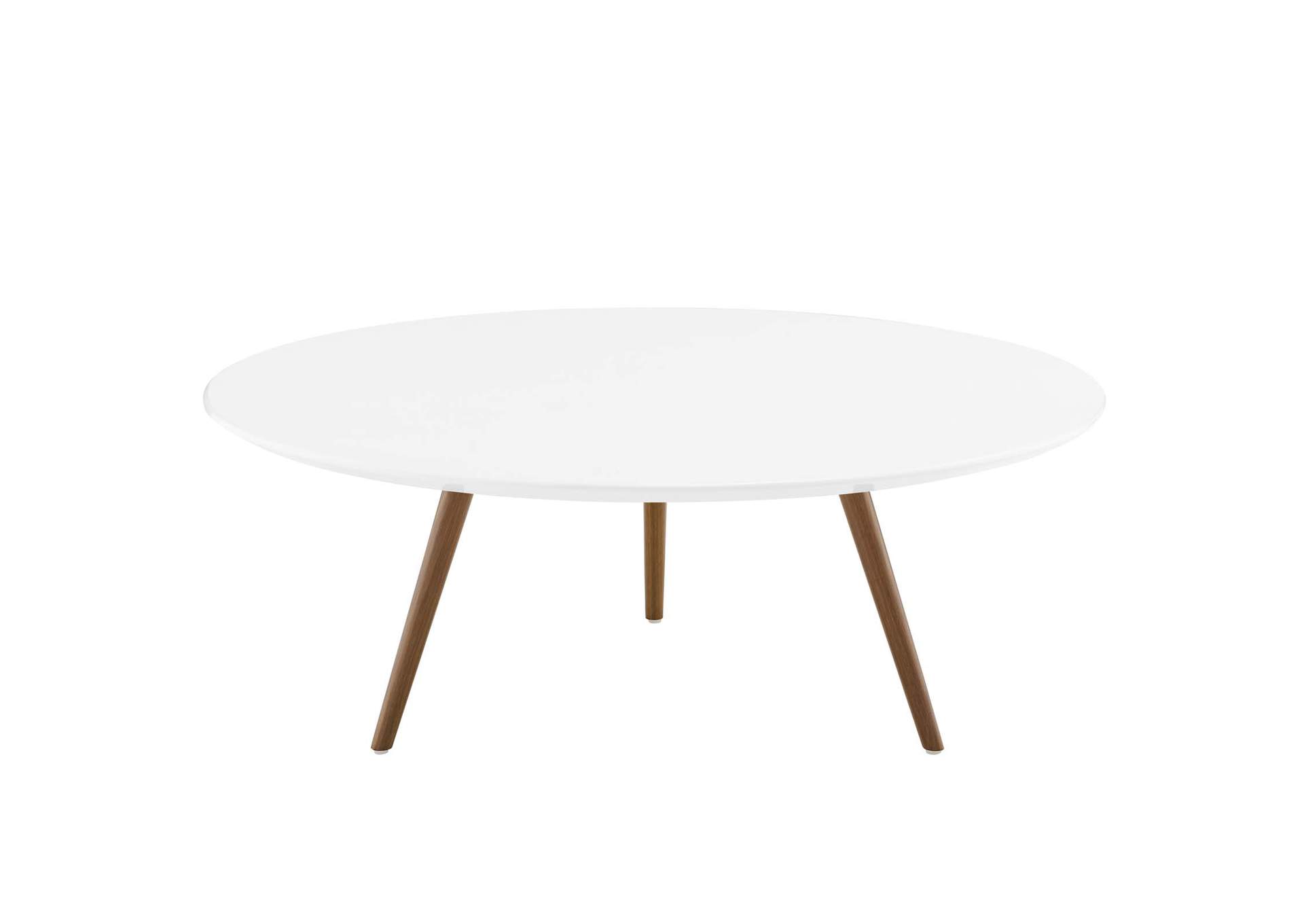 Walnut White Lippa 40" Round Wood Top Coffee Table with Tripod Base,Modway