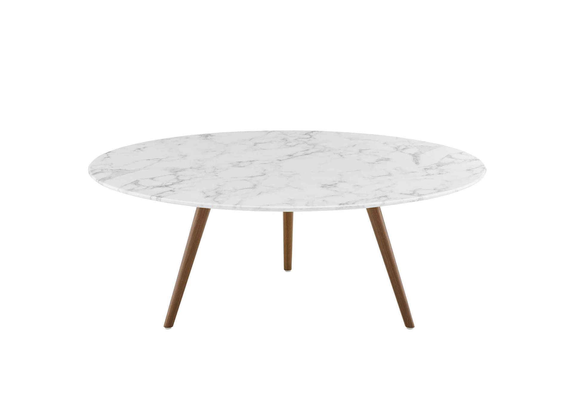 Walnut White Lippa 40" Round Artificial Marble Coffee Table with Tripod Base,Modway