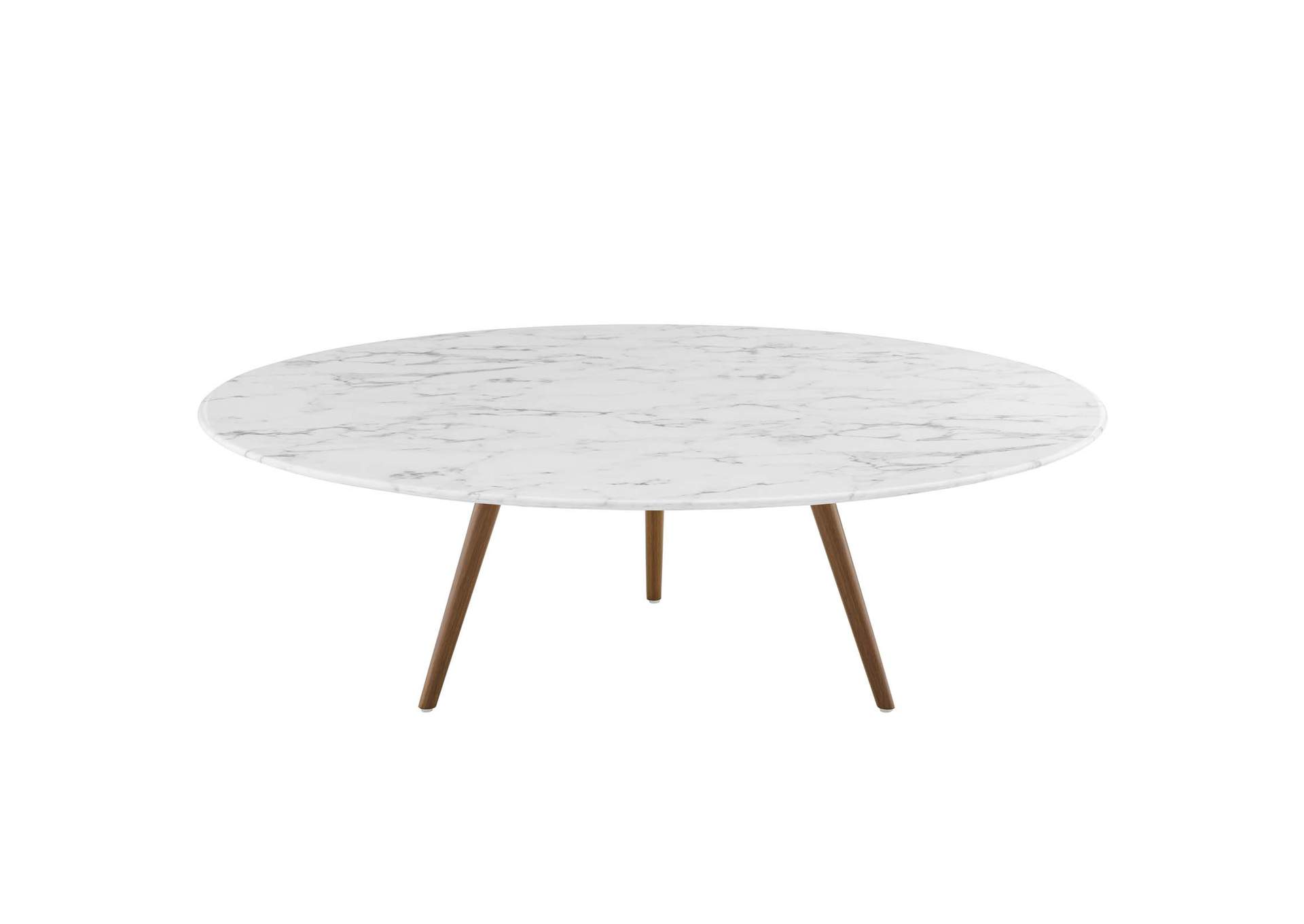 Walnut White Lippa 47" Round Artificial Marble Coffee Table with Tripod Base,Modway
