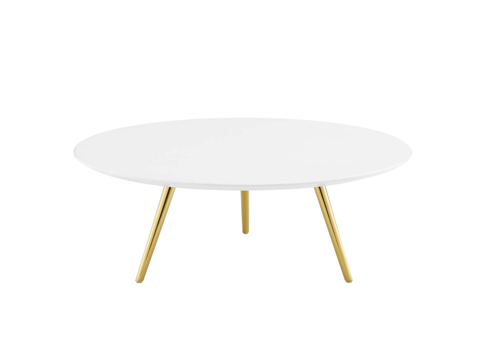 Gold White Lippa 40" Round Wood Top Coffee Table with Tripod Base,Modway