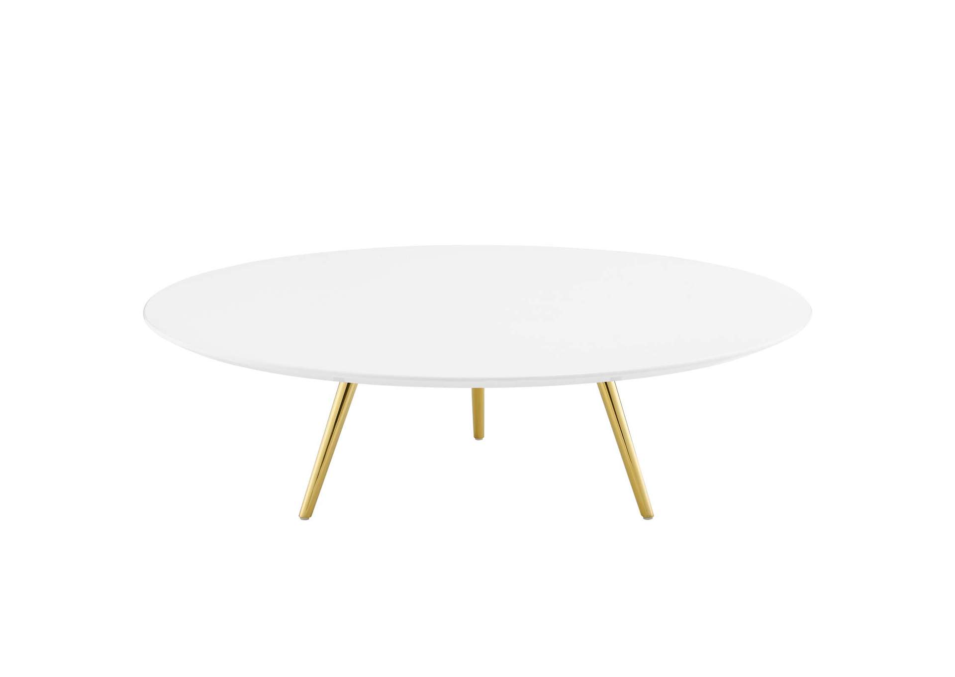 Gold White Lippa 47" Round Wood Top Coffee Table with Tripod Base,Modway