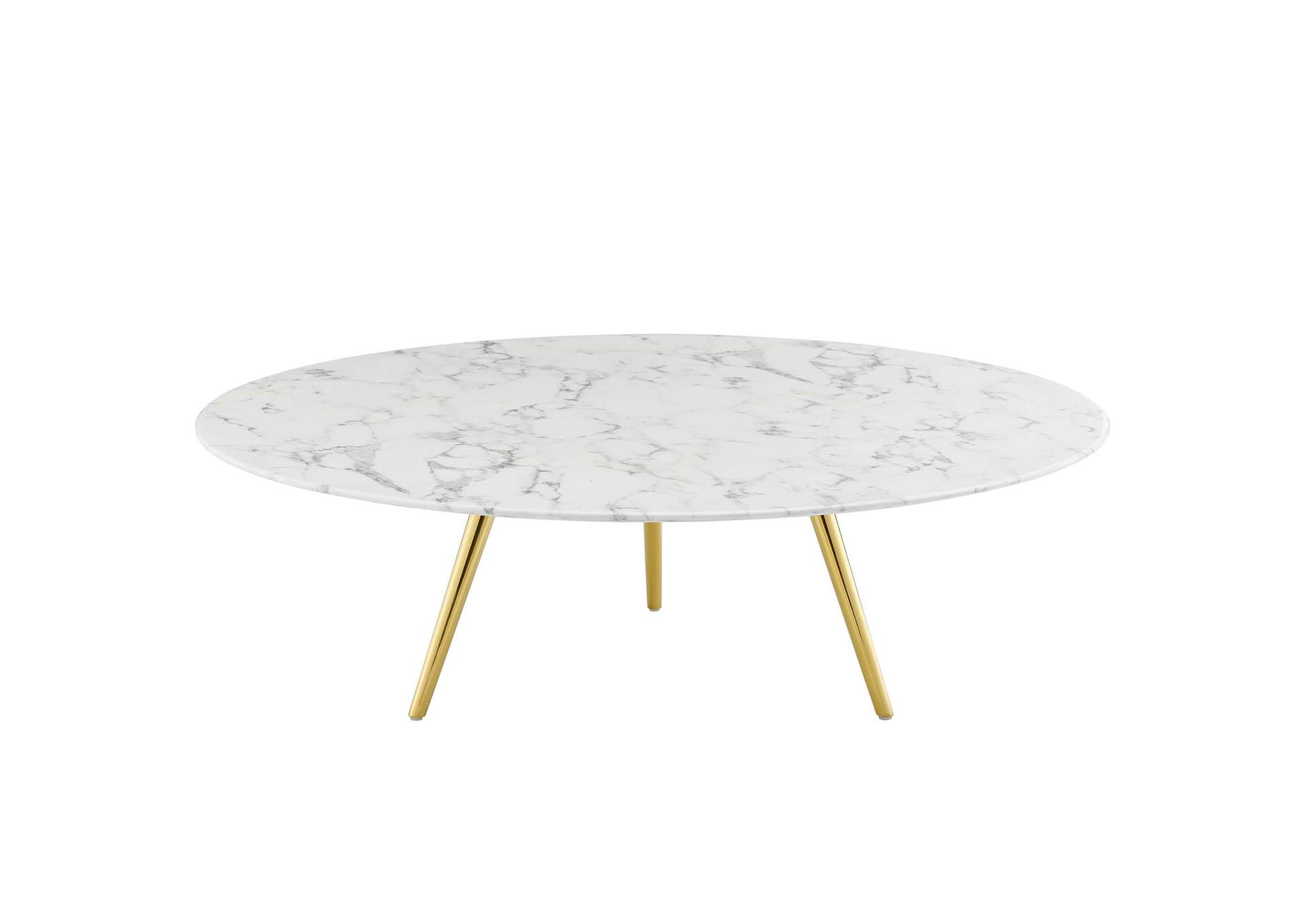 Gold White Lippa 47" Round Artificial Marble Coffee Table with Tripod Base,Modway