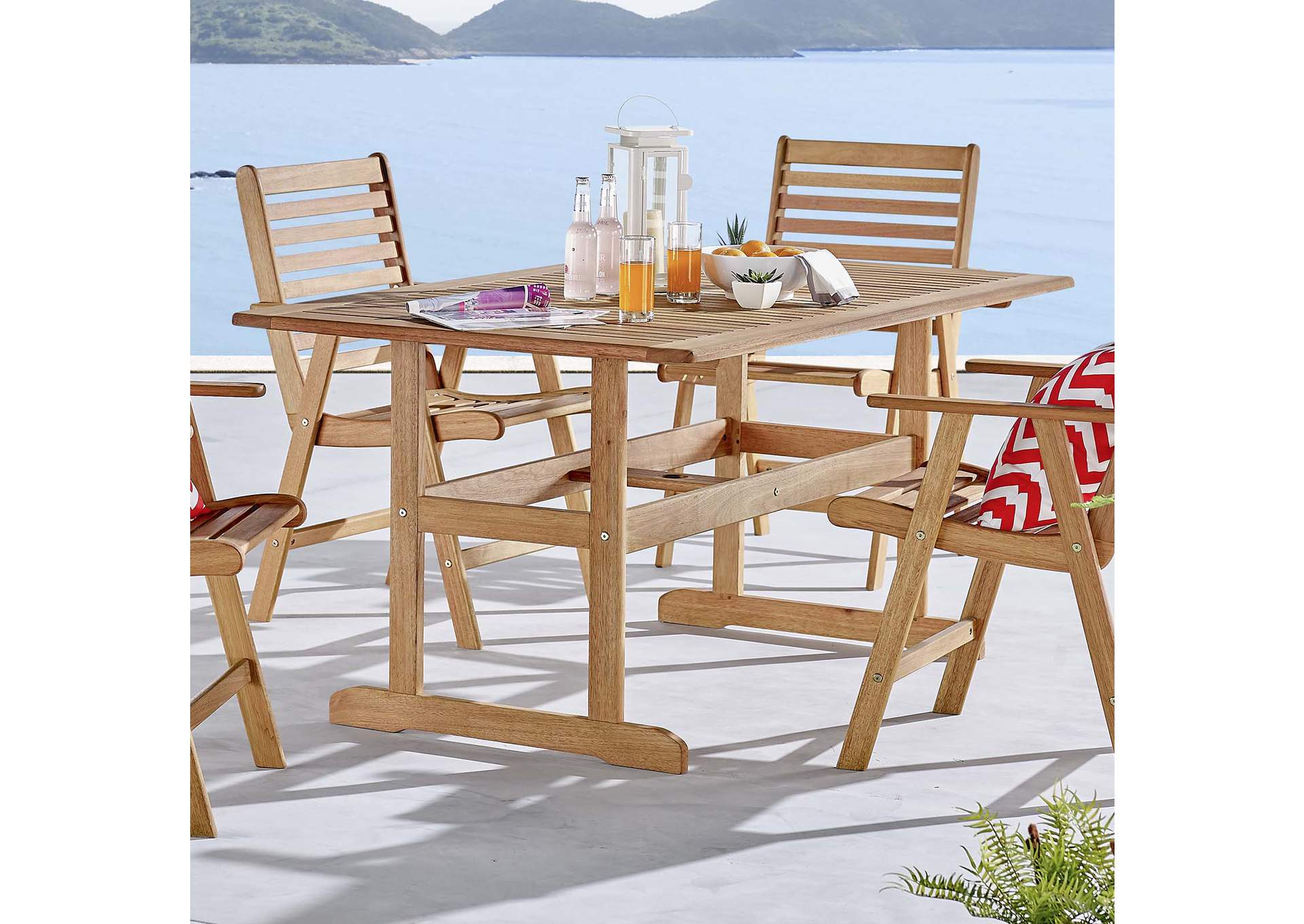 Natural Hatteras 59" Rectangle Outdoor Patio Eucalyptus Wood Dining Table,Modway