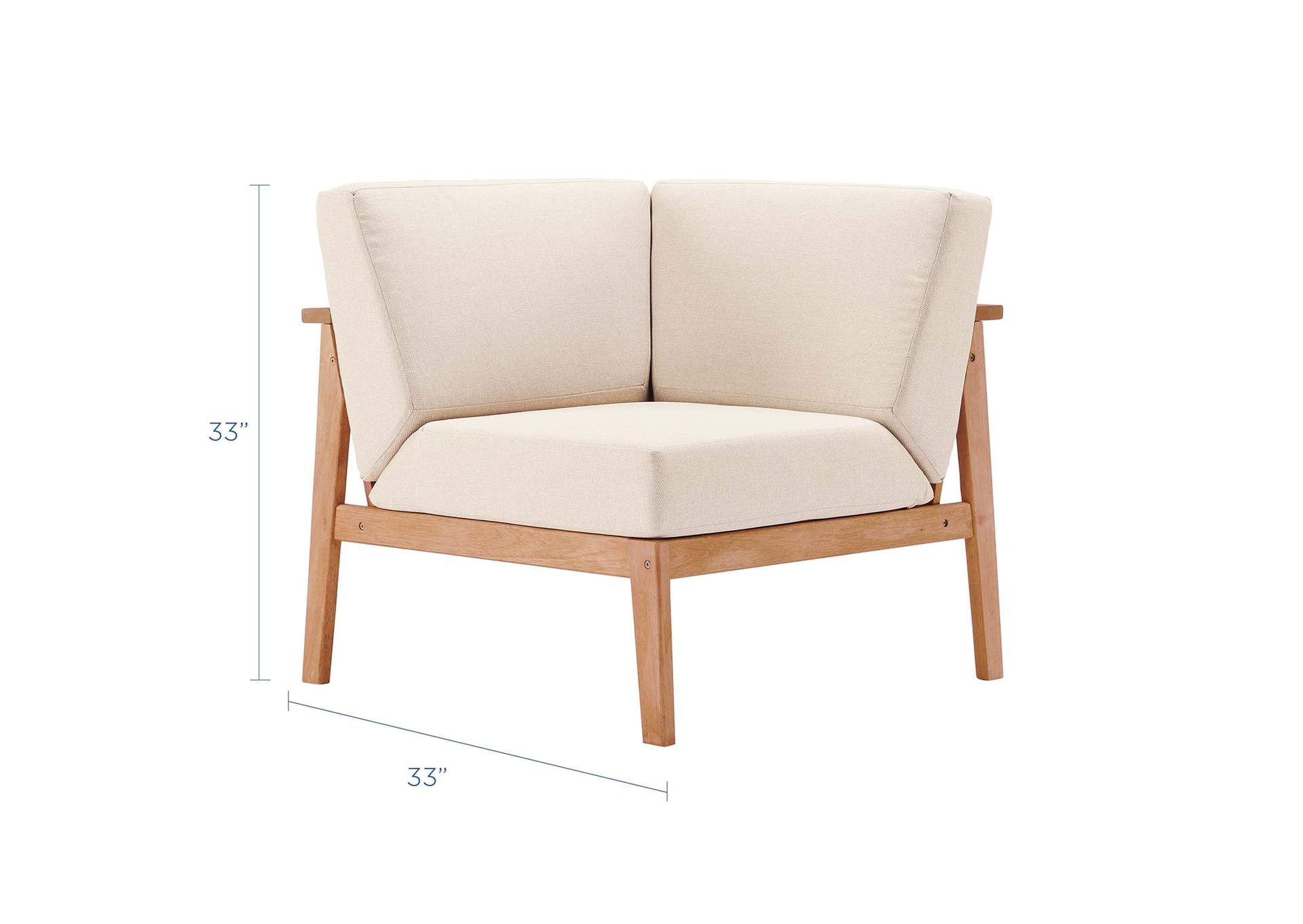 Natural Taupe Sedona Outdoor Patio Eucalyptus Wood Sectional Sofa Corner Chair,Modway