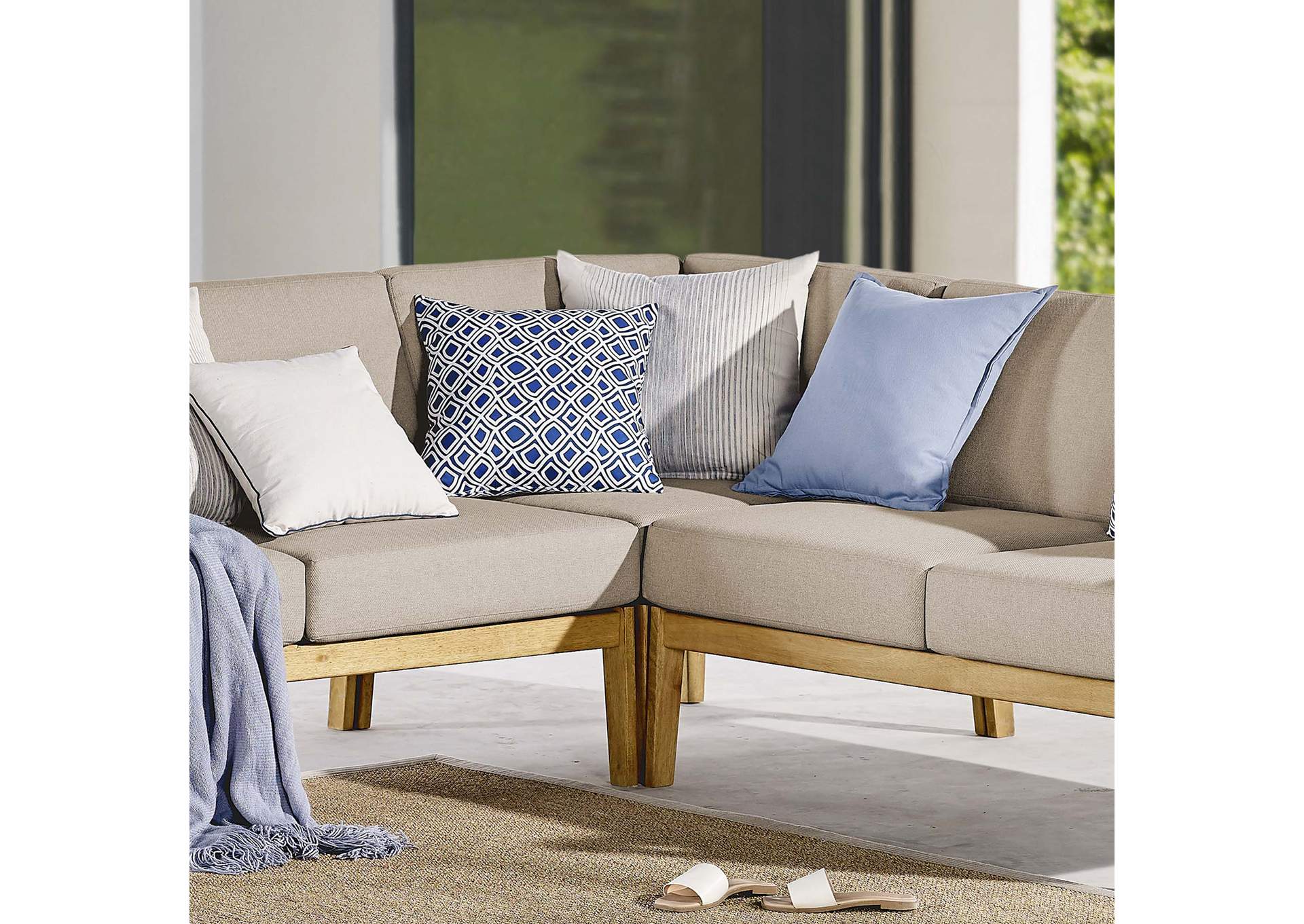 Natural Taupe Sedona Outdoor Patio Eucalyptus Wood Sectional Sofa Corner Chair,Modway