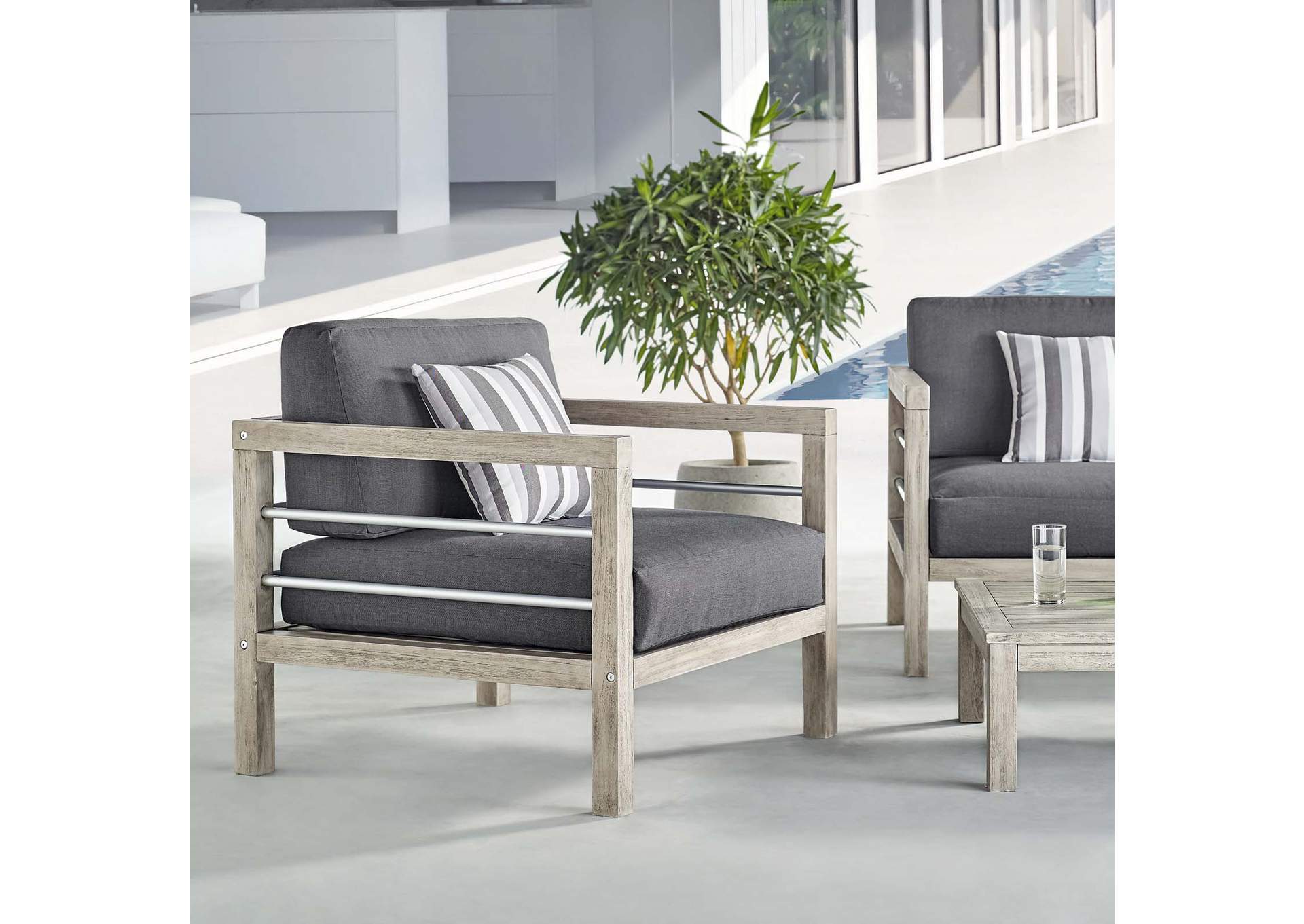 Light Gray Wiscasset Outdoor Patio Acacia Wood Armchair,Modway