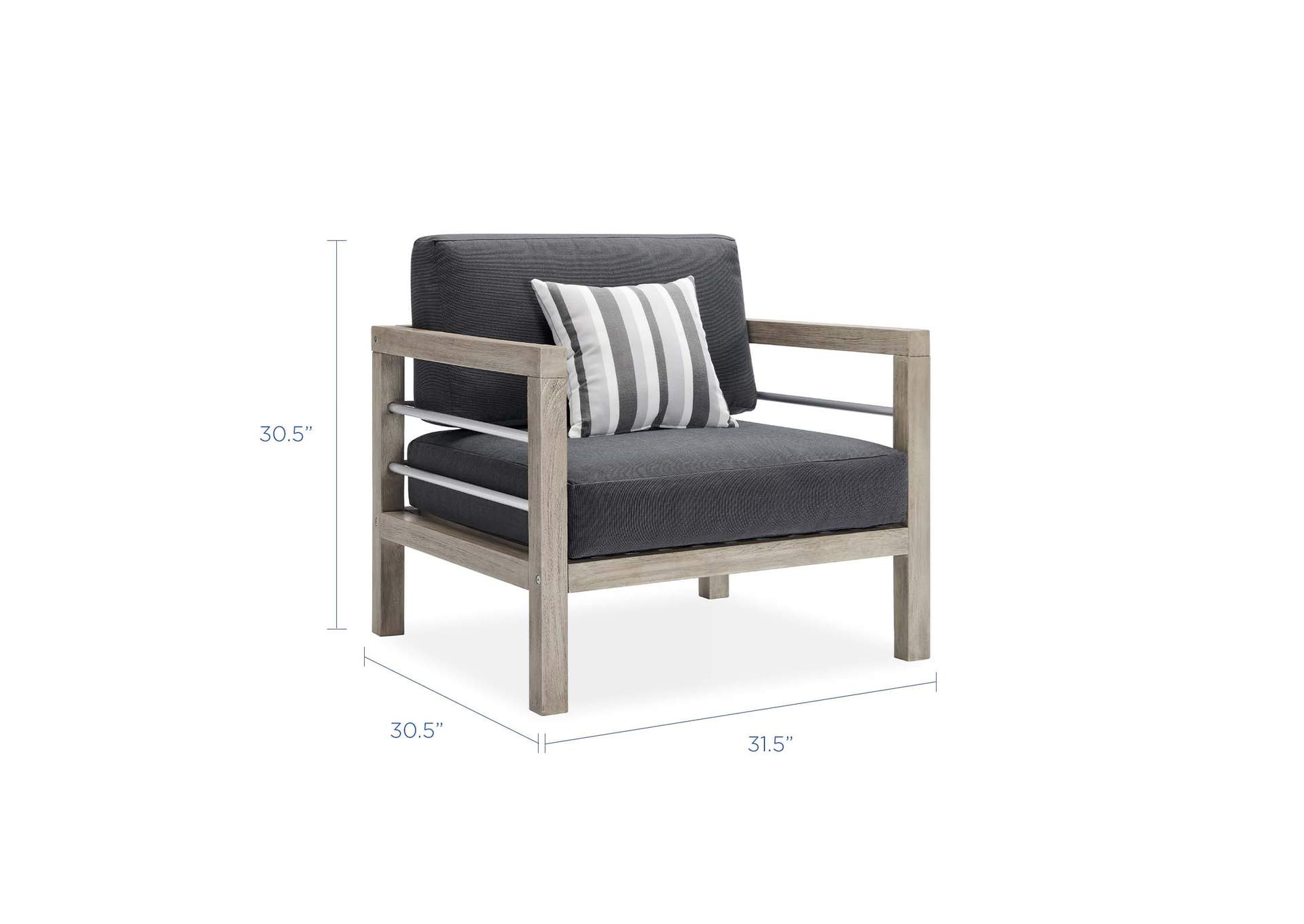 Light Gray Wiscasset Outdoor Patio Acacia Wood Armchair,Modway