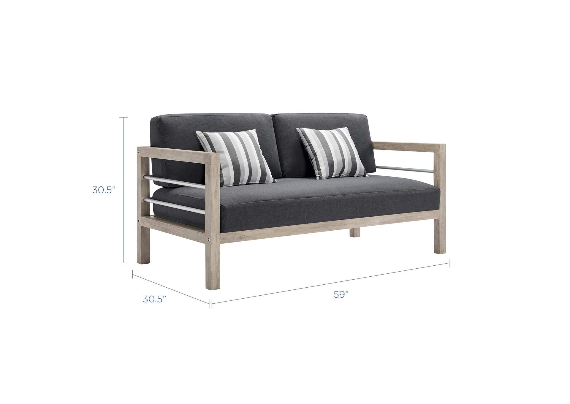 Light Gray Wiscasset Outdoor Patio Acacia Wood Loveseat,Modway