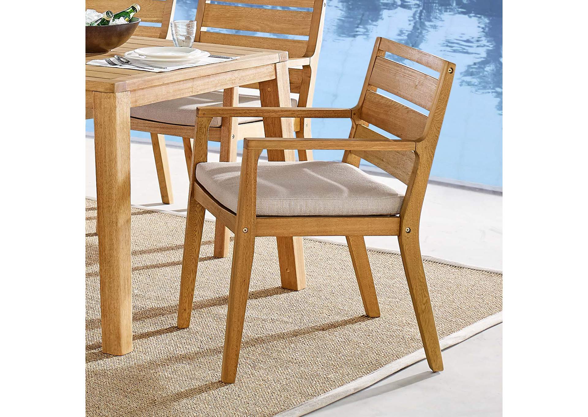 Natural Taupe Portsmouth Karri Wood Outdoor Patio Arm Dining Chair,Modway