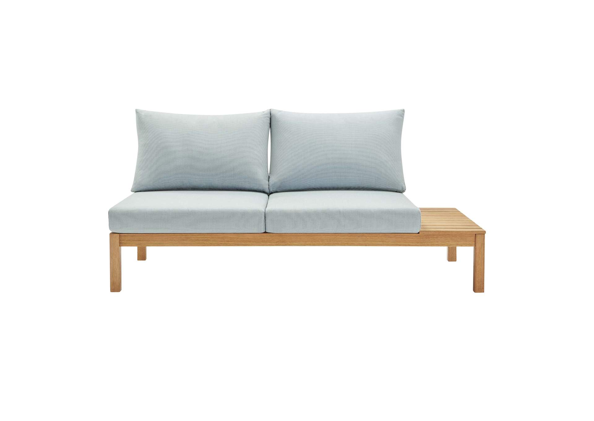 Natural Light Blue Freeport Karri Wood Outdoor Patio Loveseat with Right-Facing Side End Table,Modway