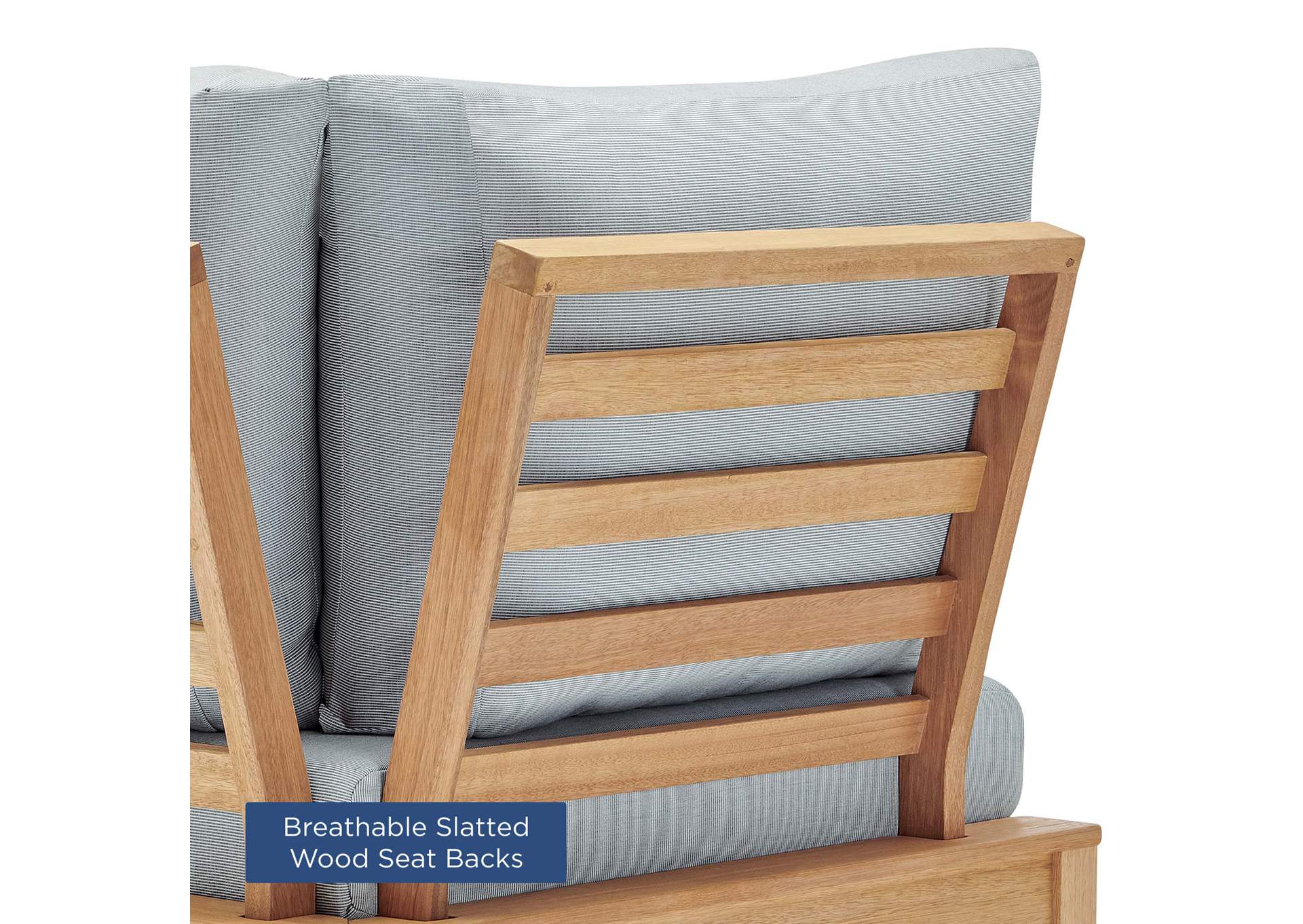 Natural Light Blue Freeport Karri Wood Sectional Sofa Outdoor Patio Corner Chair,Modway