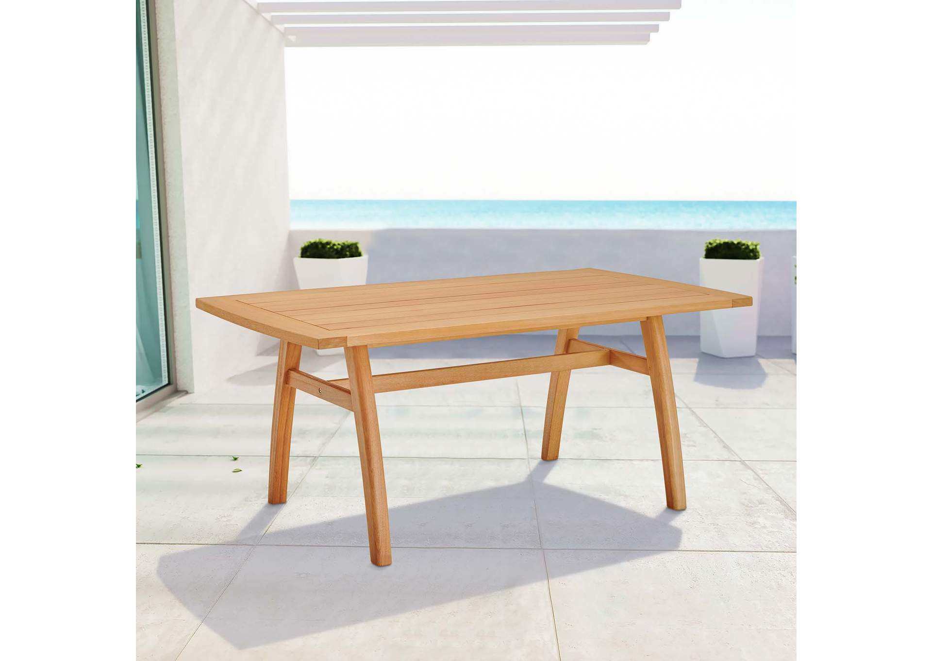 Natural Orlean 57" Outdoor Patio Eucalyptus Wood Dining Table,Modway
