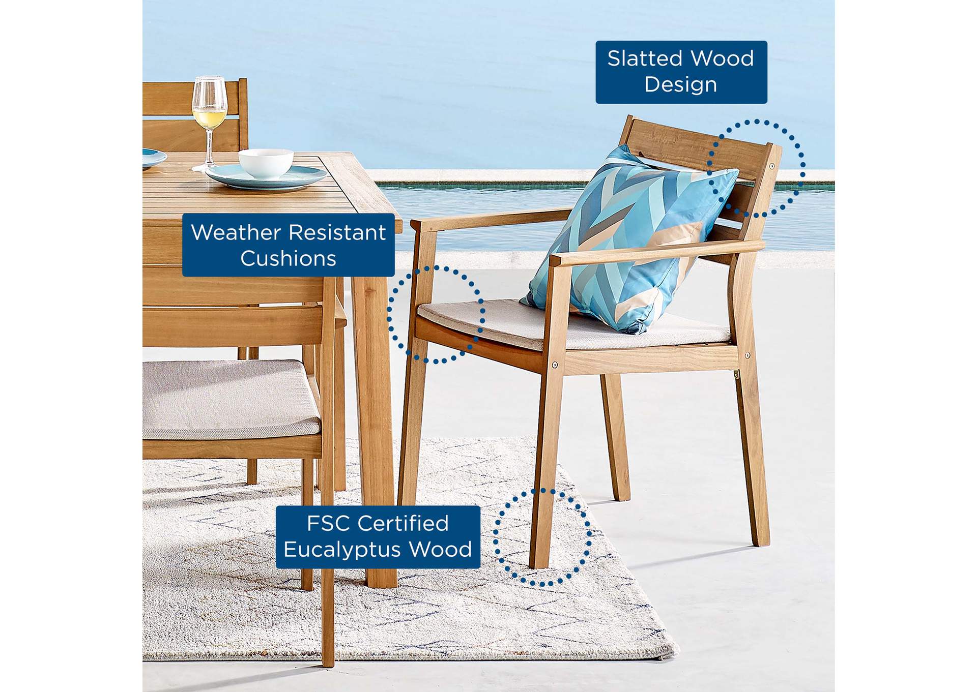 Natural Taupe Viewscape Outdoor Patio Ash Wood Arm Dining Chair,Modway