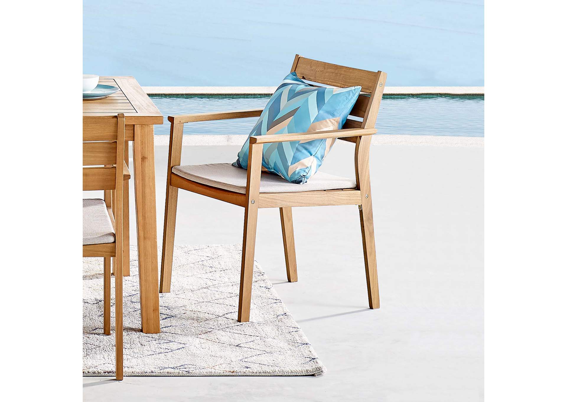 Natural Taupe Viewscape Outdoor Patio Ash Wood Arm Dining Chair,Modway