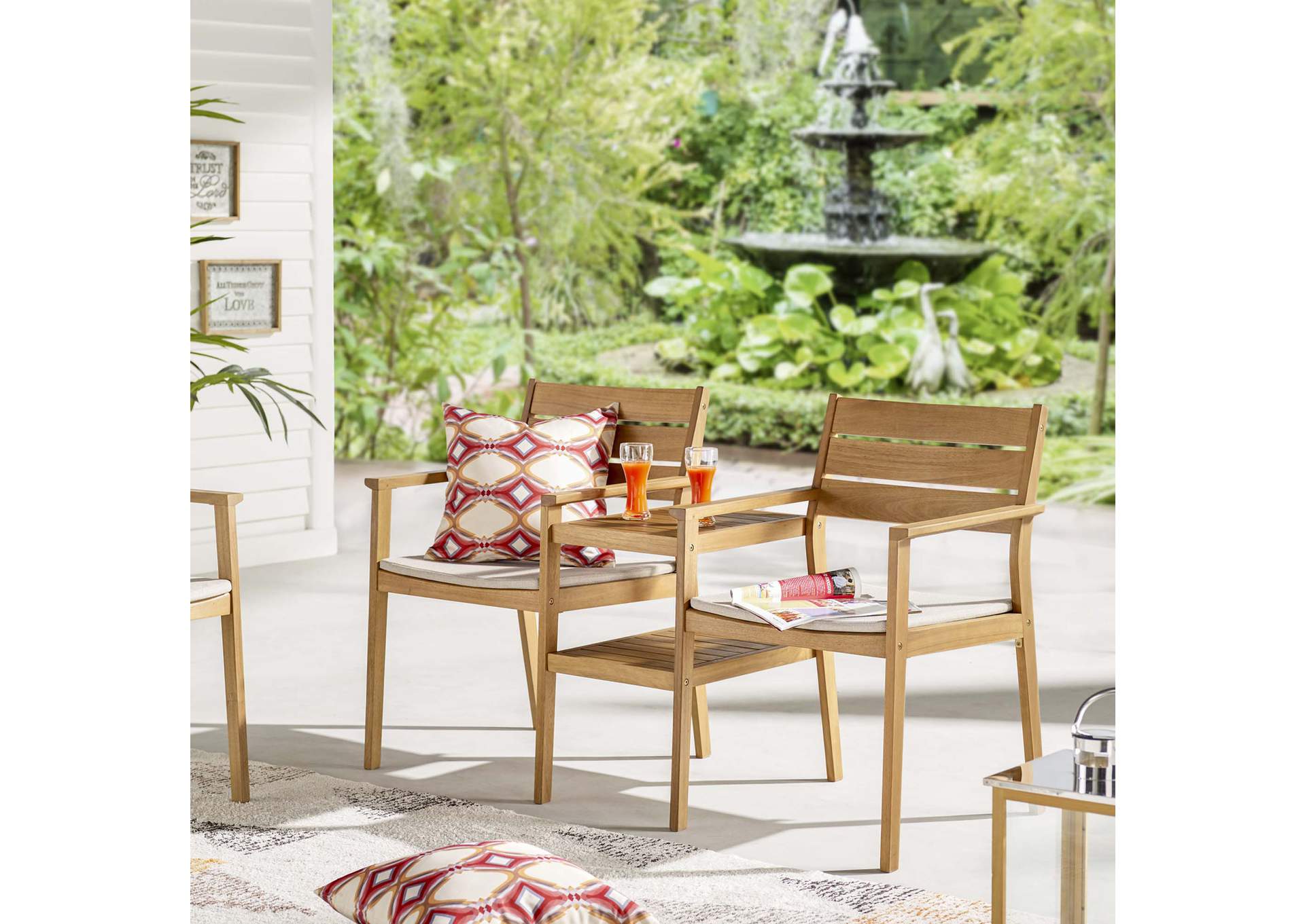 Natural Taupe Viewscape Outdoor Patio Ash Wood Jack and Jill Chair Set,Modway