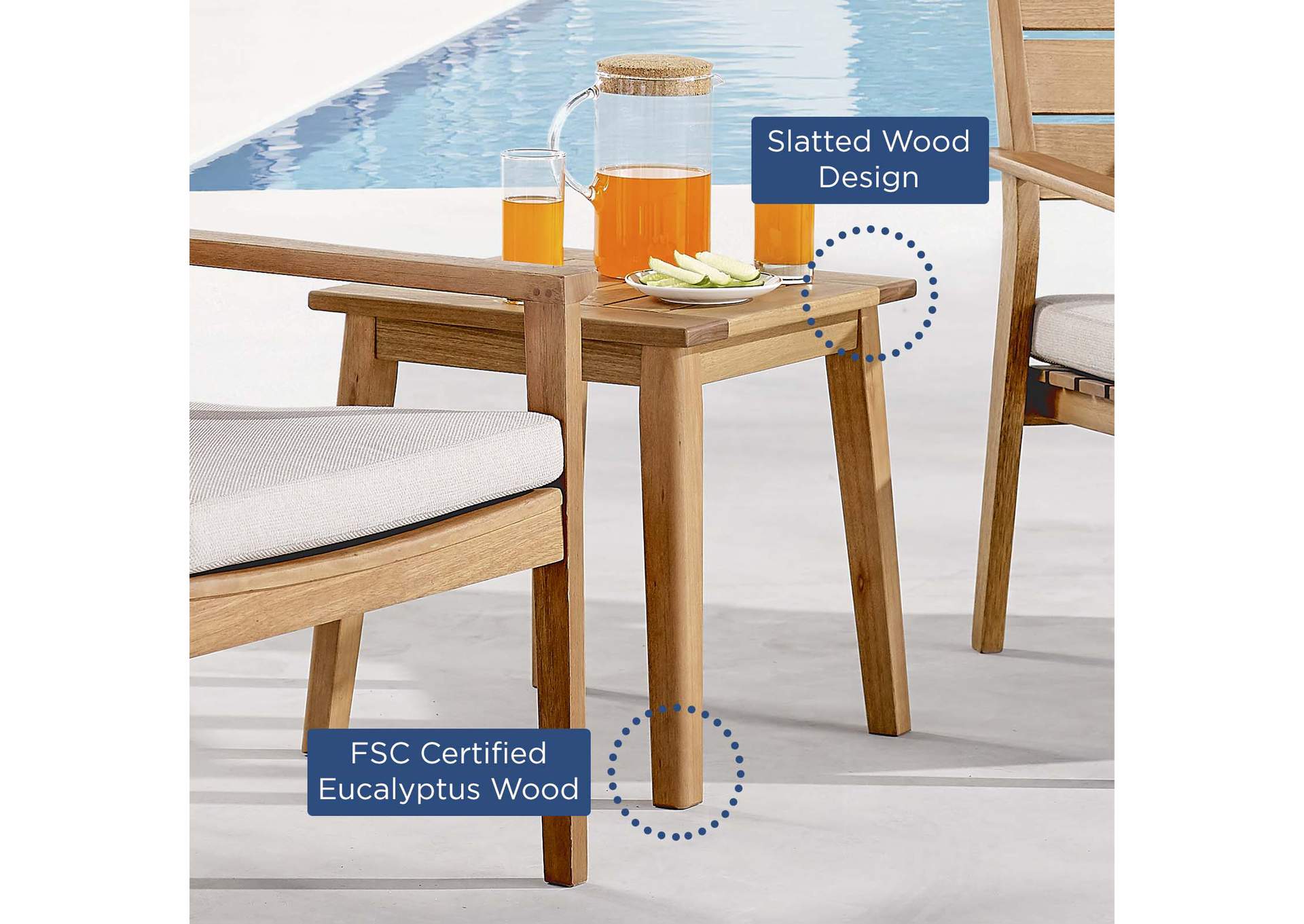 Natural Viewscape Outdoor Patio Ash Wood End Table,Modway