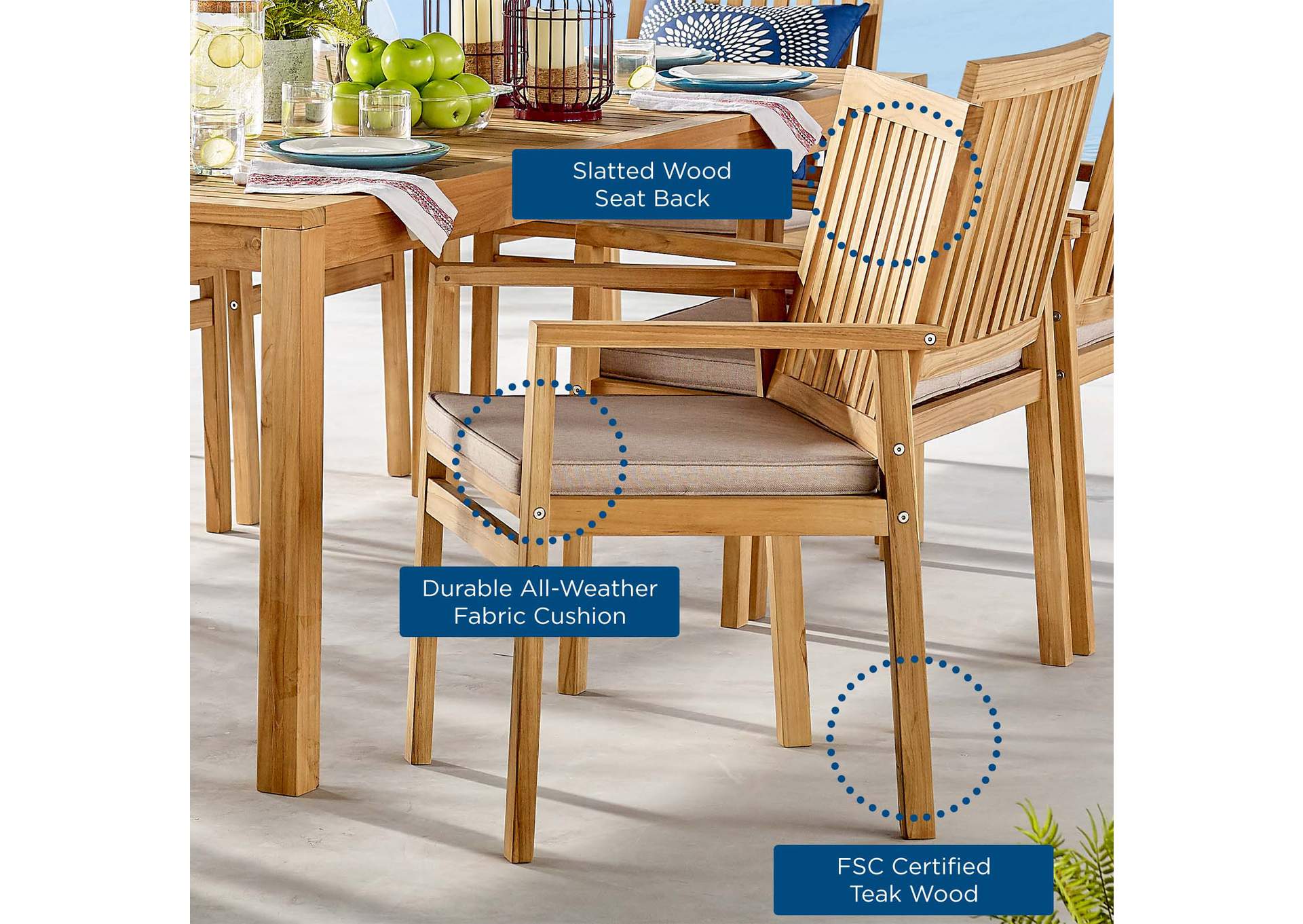 Natural Taupe Farmstay Outdoor Patio Teak Wood Arm Dining Chair,Modway