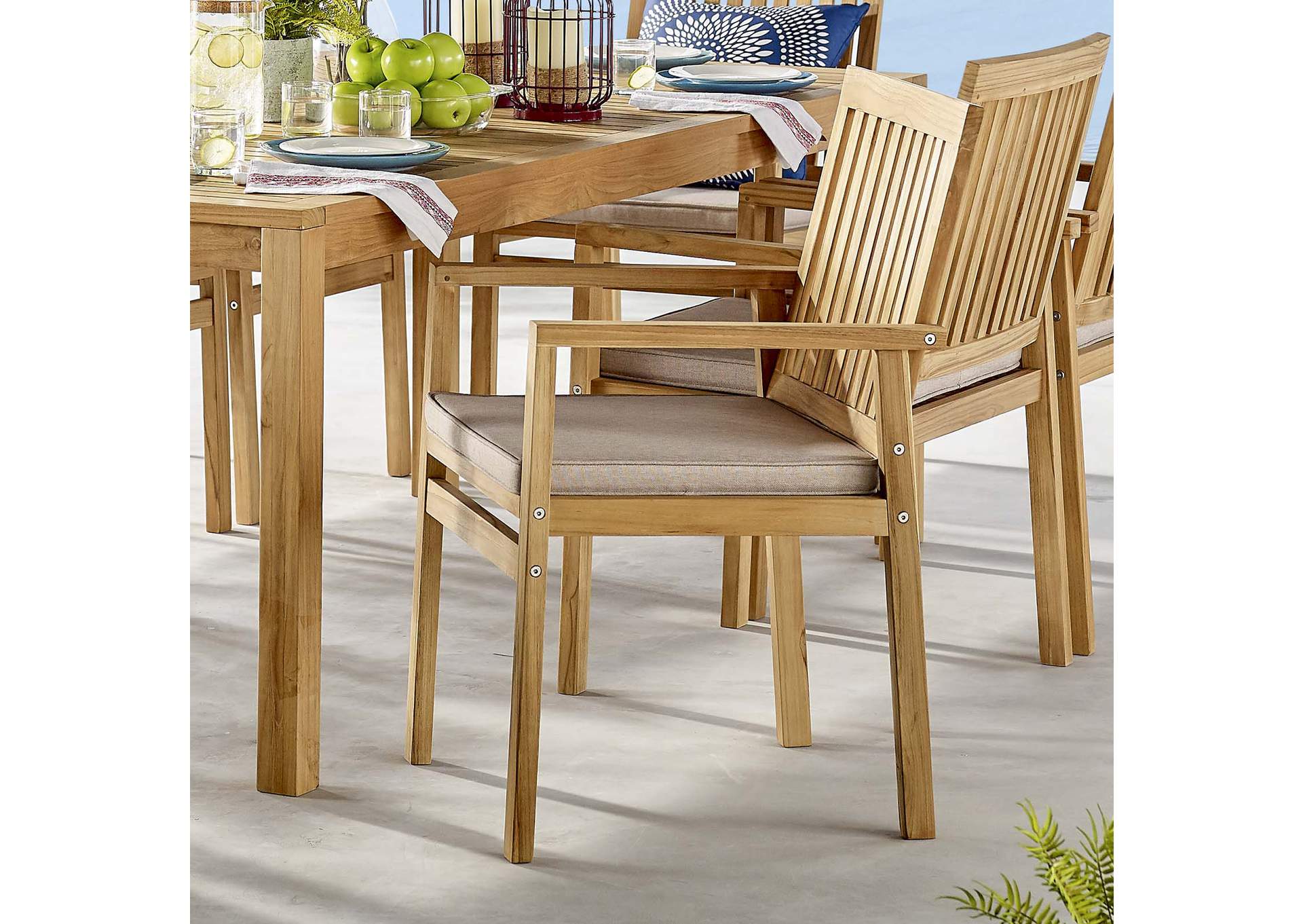 Natural Taupe Farmstay Outdoor Patio Teak Wood Arm Dining Chair,Modway