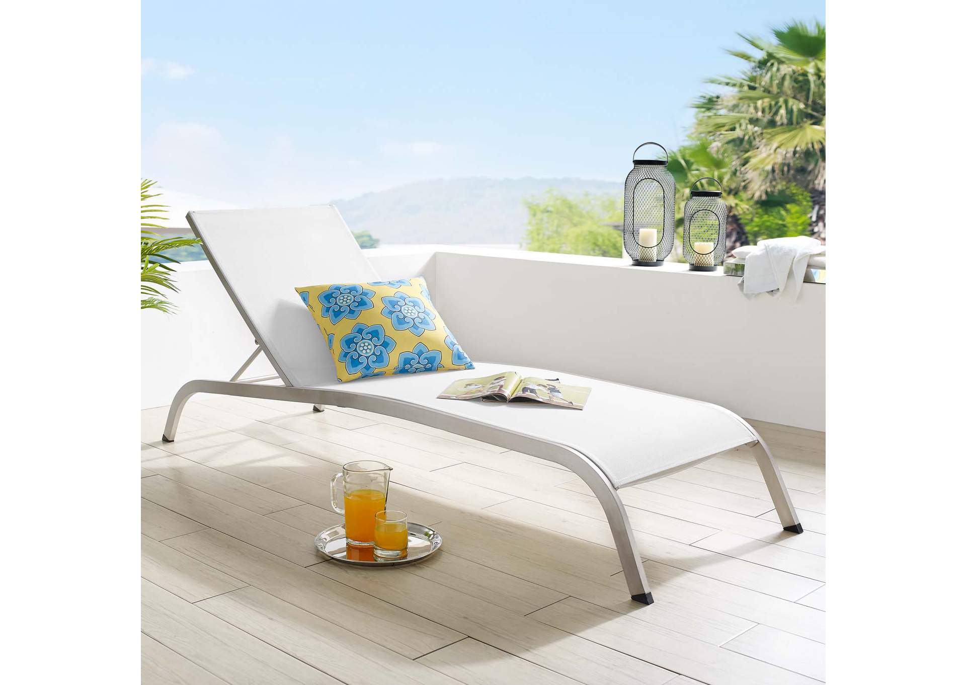 White Savannah Mesh Chaise Outdoor Patio Aluminum Lounge Chair,Modway