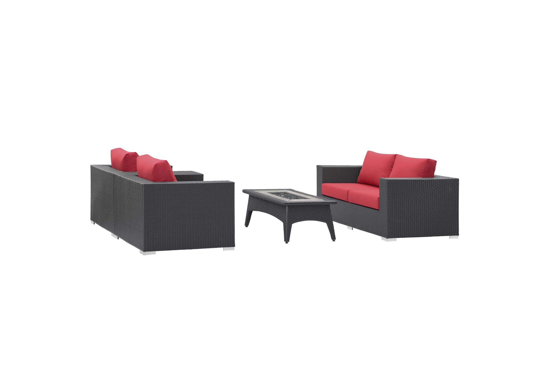 Espresso Red Convene 4 Piece Set Outdoor Patio with Fire Pit,Modway
