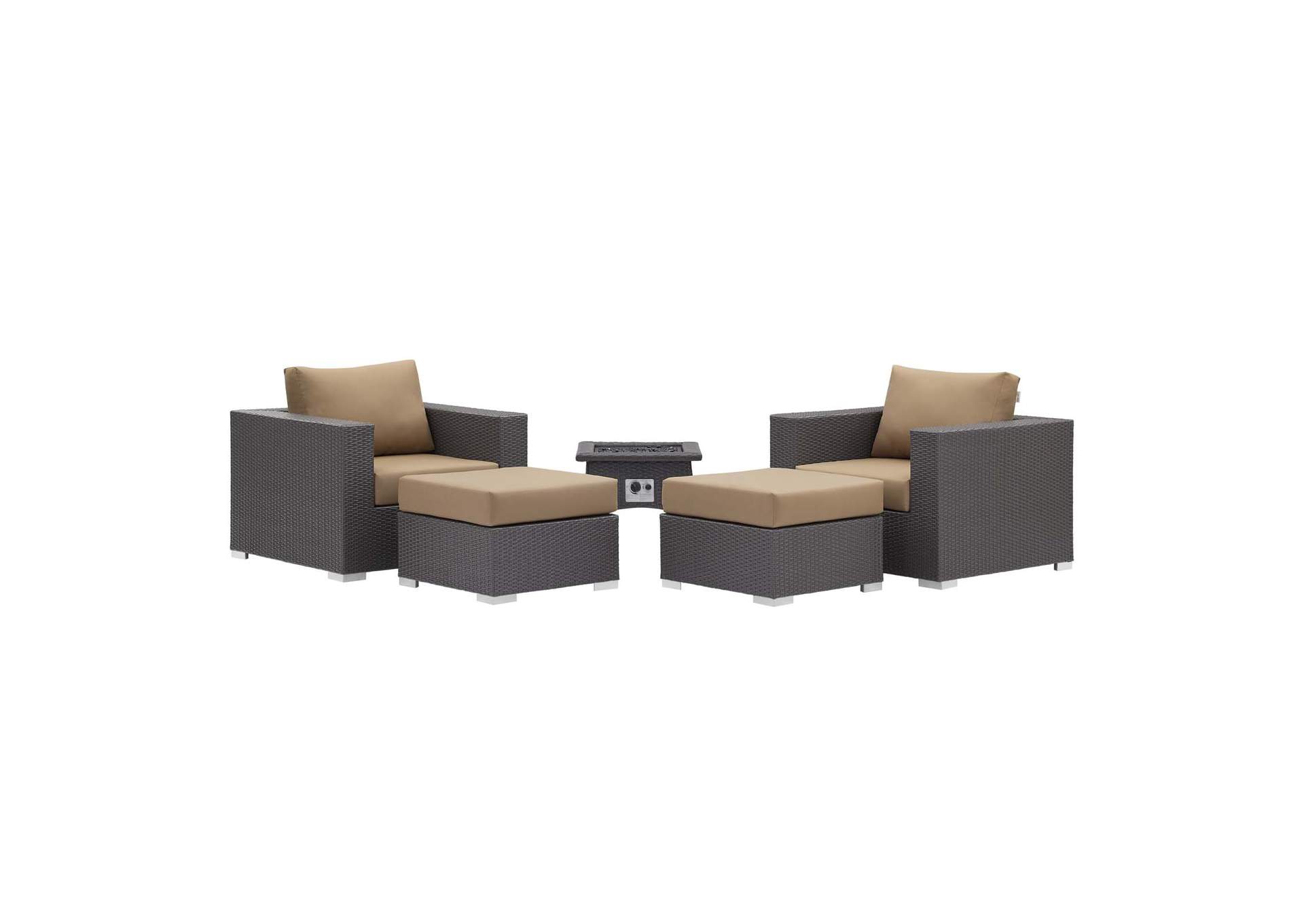 Espresso Mocha Convene 5 Piece Set Outdoor Patio with Fire Pit,Modway