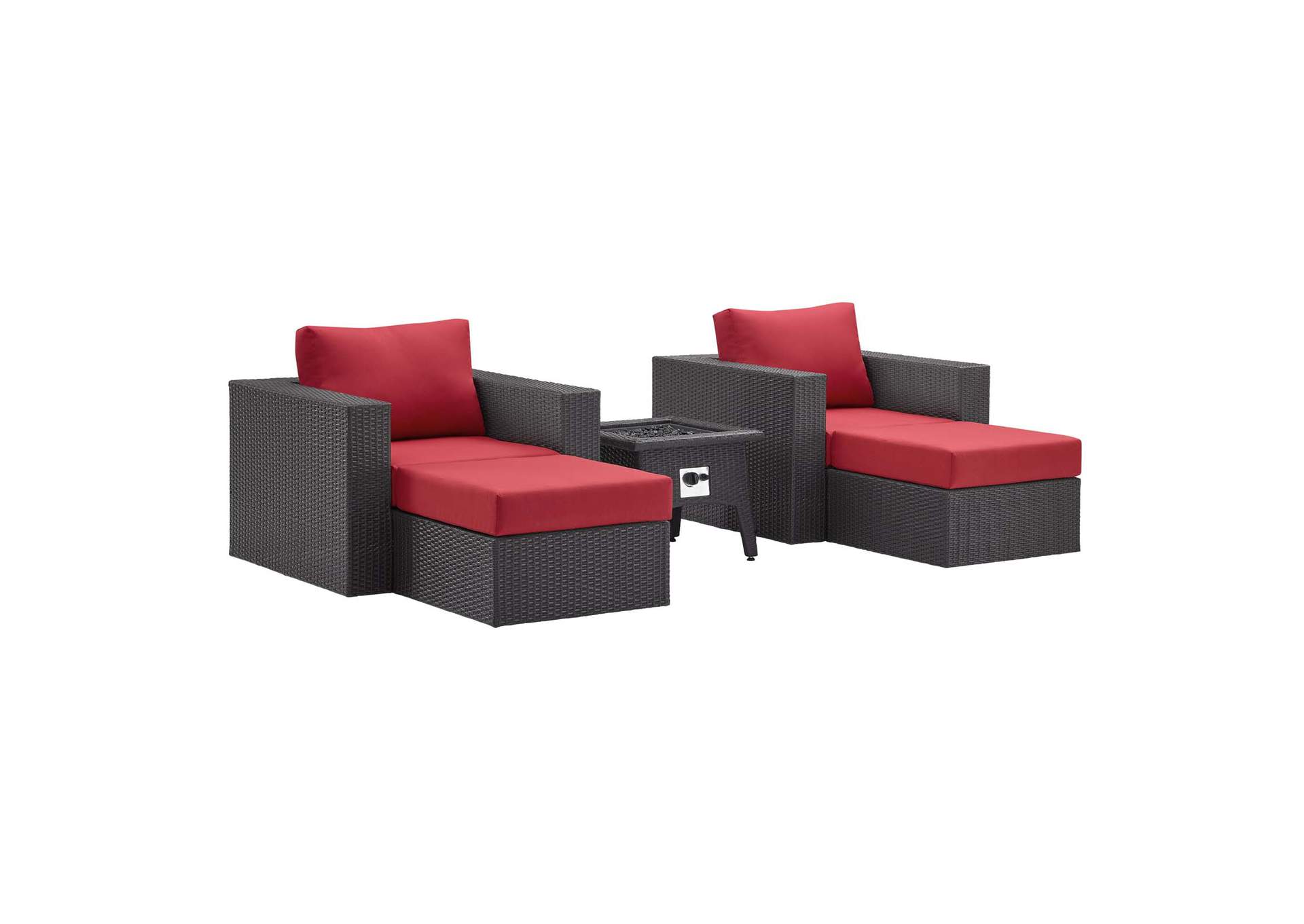 Espresso Red Convene 5 Piece Set Outdoor Patio with Fire Pit,Modway