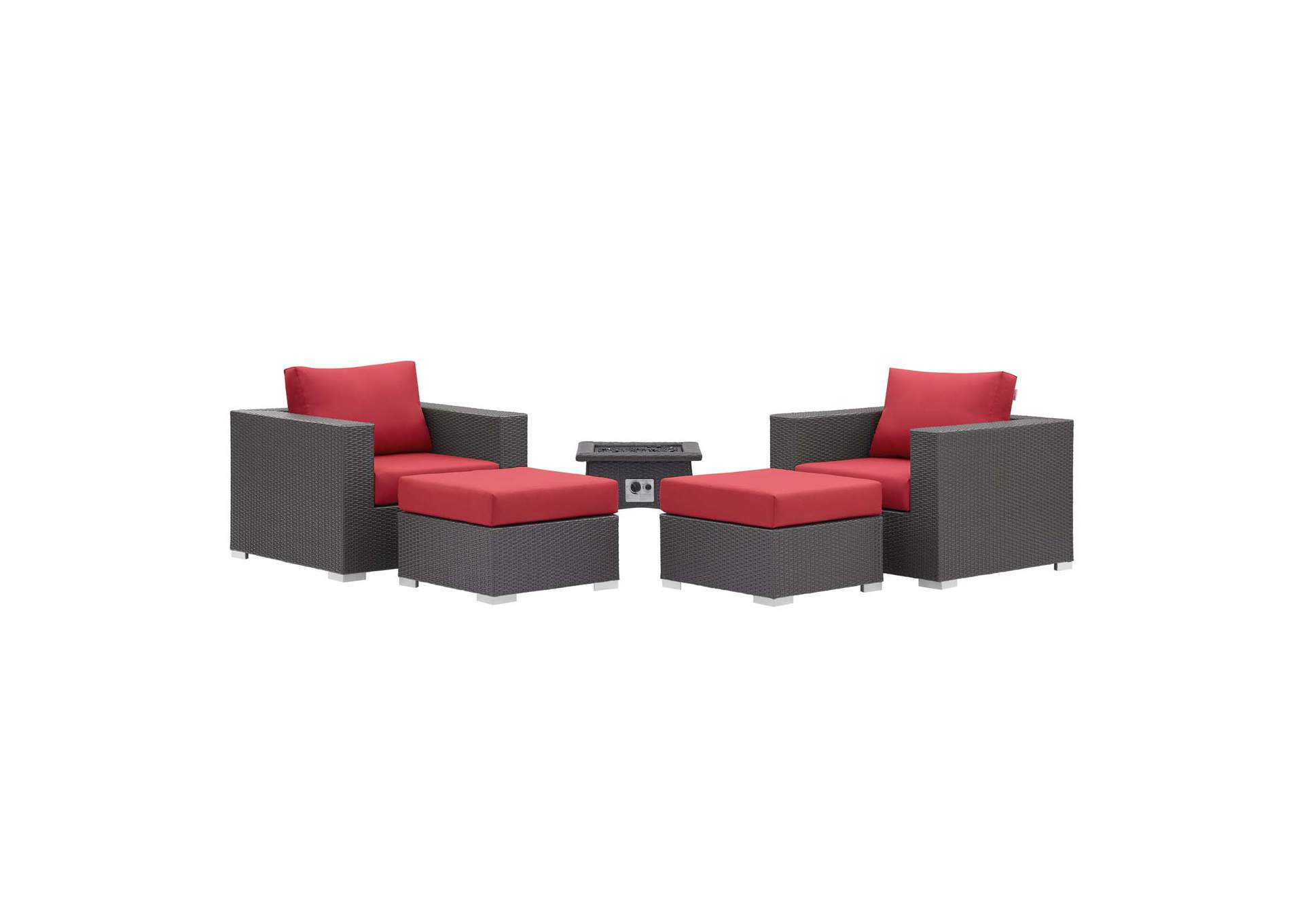 Espresso Red Convene 5 Piece Set Outdoor Patio with Fire Pit,Modway