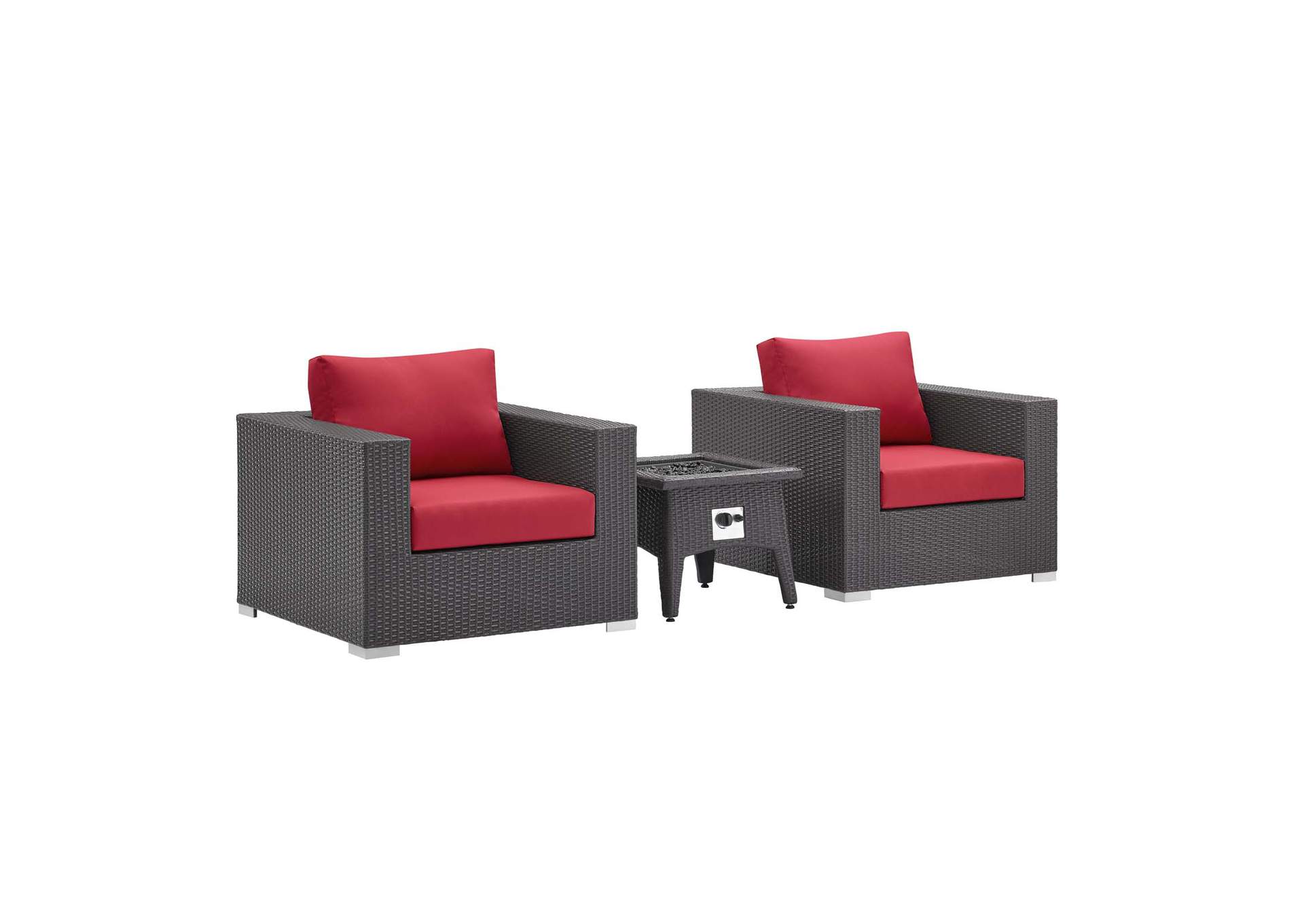 Espresso Red Convene 3 Piece Set Outdoor Patio with Fire Pit,Modway