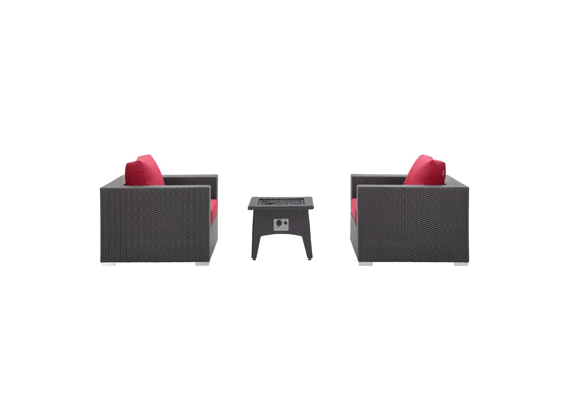 Espresso Red Convene 3 Piece Set Outdoor Patio with Fire Pit,Modway