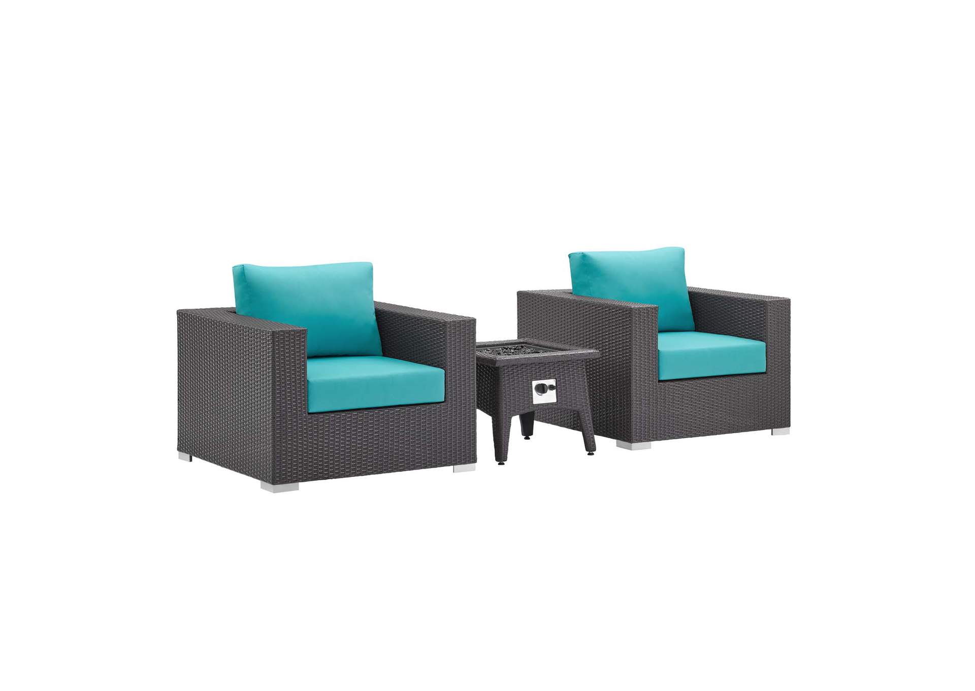 Espresso Turquois Convene 3 Piece Set Outdoor Patio with Fire Pit,Modway
