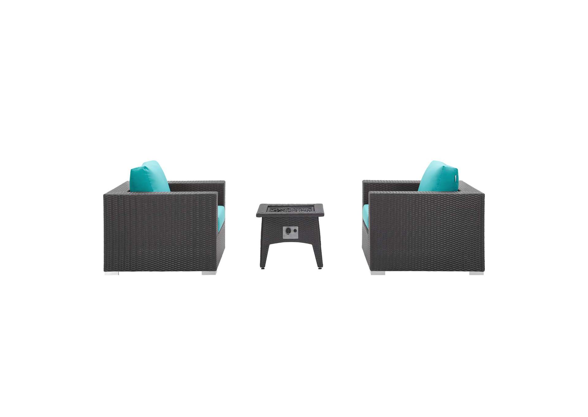 Espresso Turquois Convene 3 Piece Set Outdoor Patio with Fire Pit,Modway