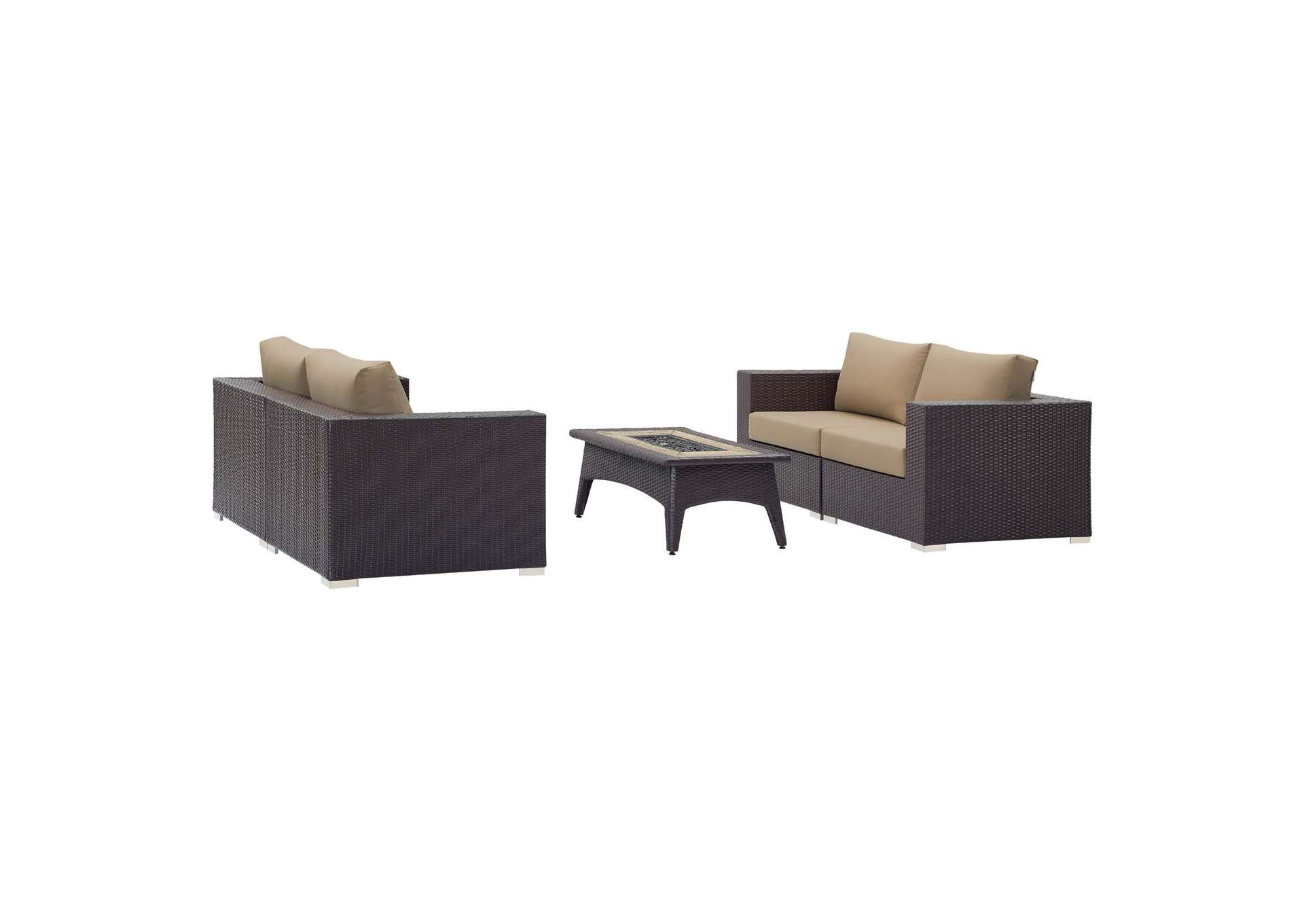 Convene Espresso Mocha 5 Piece Set Outdoor Patio with Fire Pit,Modway