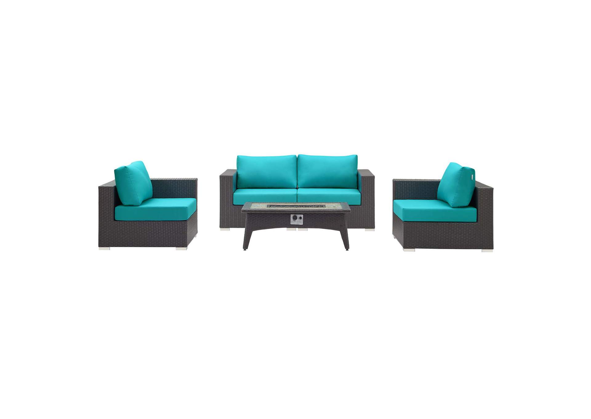 Espresso Turquoise Convene 5 Piece Set Outdoor Patio with Fire Pit,Modway