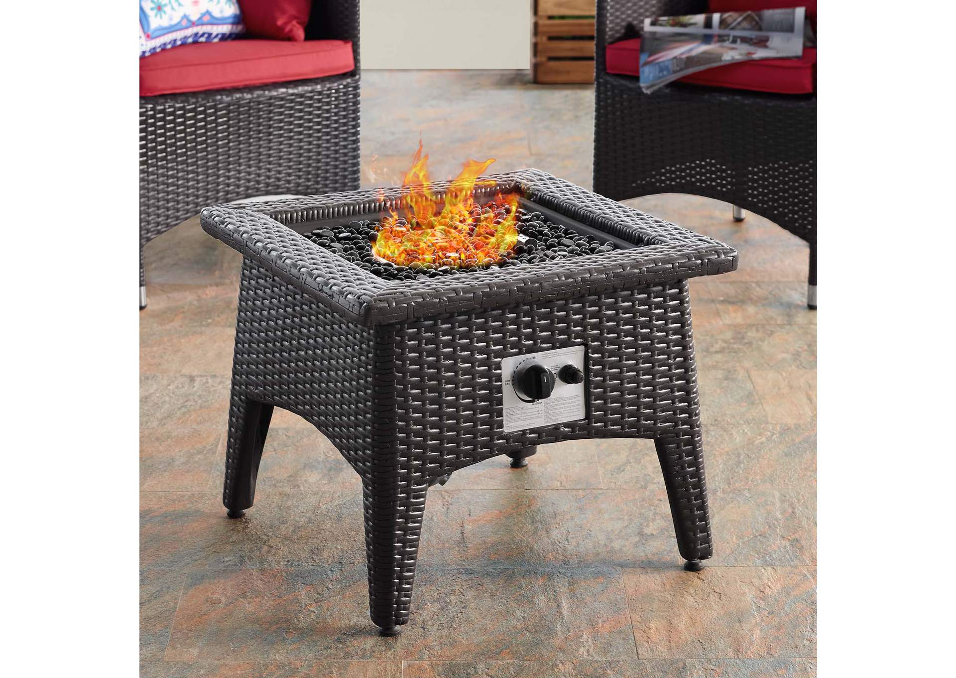 Espresso Red Convene 3 Piece Set Outdoor Patio with Fire Pit,Modway