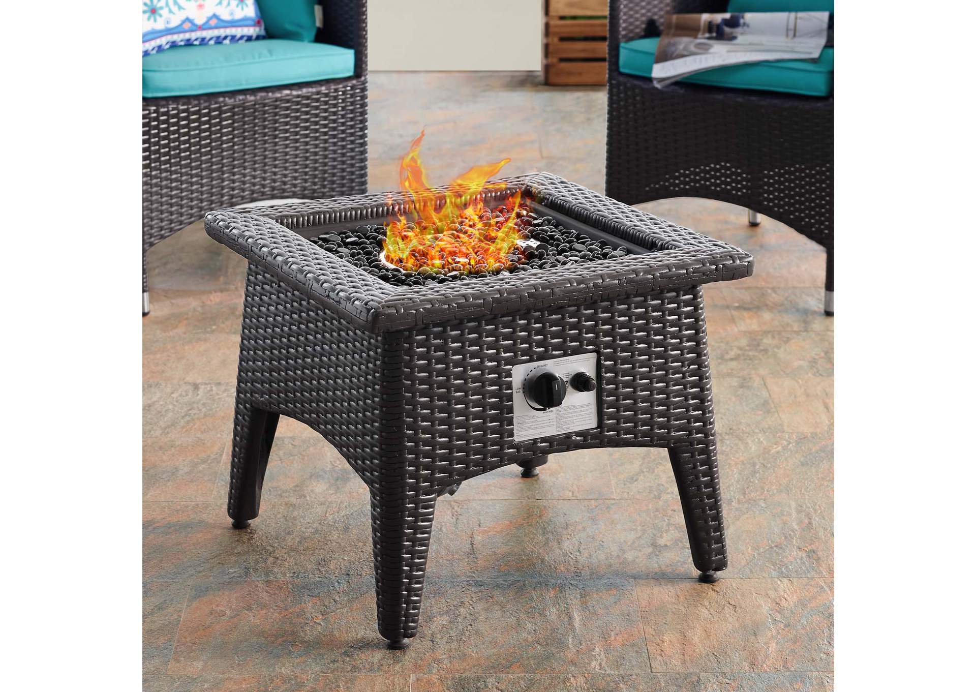 Espresso Turquoise Convene 3 Piece Set Outdoor Patio with Fire Pit,Modway