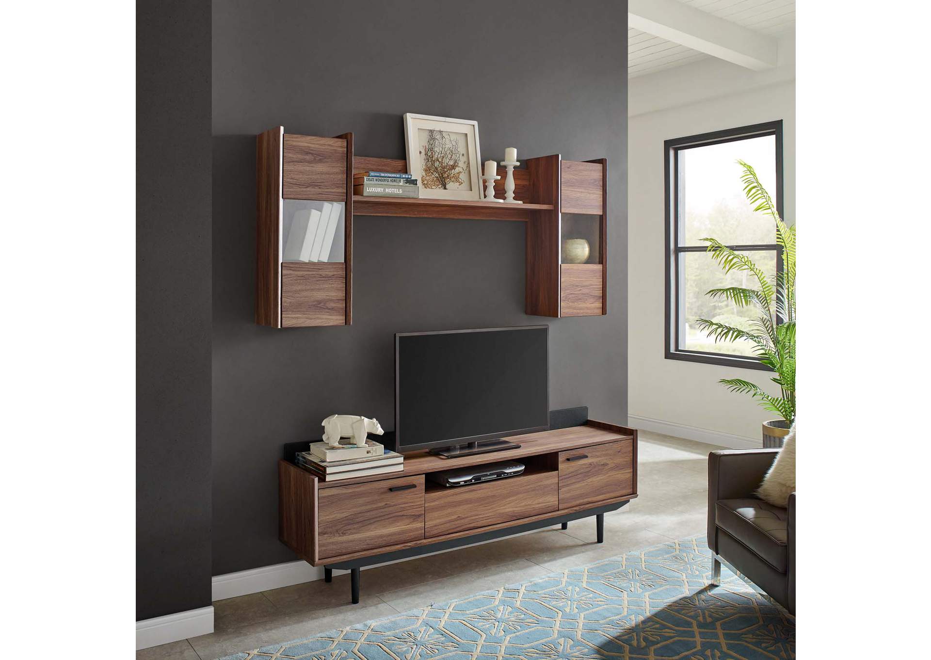 Walnut Black Visionary 2 Piece Entertainment Center,Modway