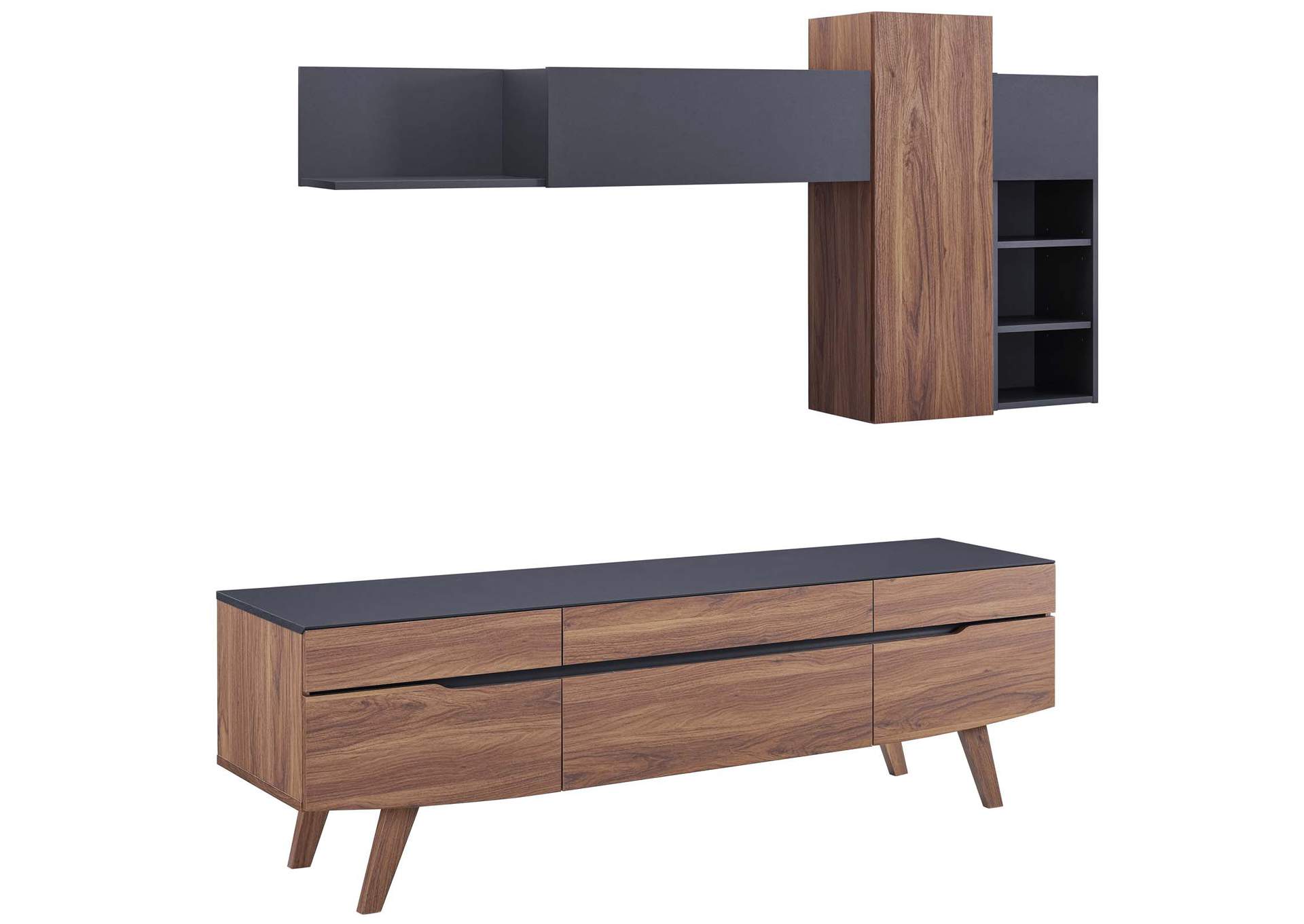 Walnut Gray Scope 2 Piece Entertainment Center,Modway