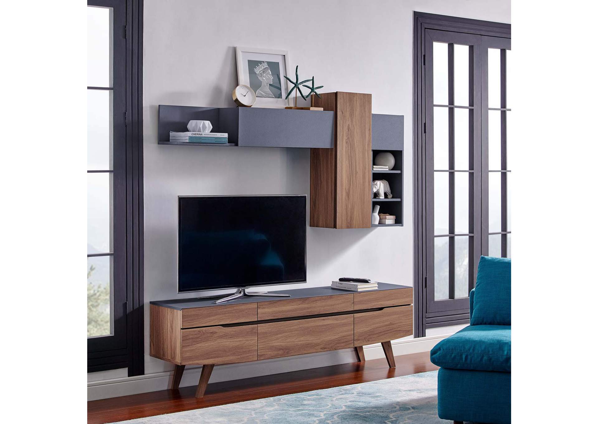 Walnut Gray Scope 2 Piece Entertainment Center,Modway