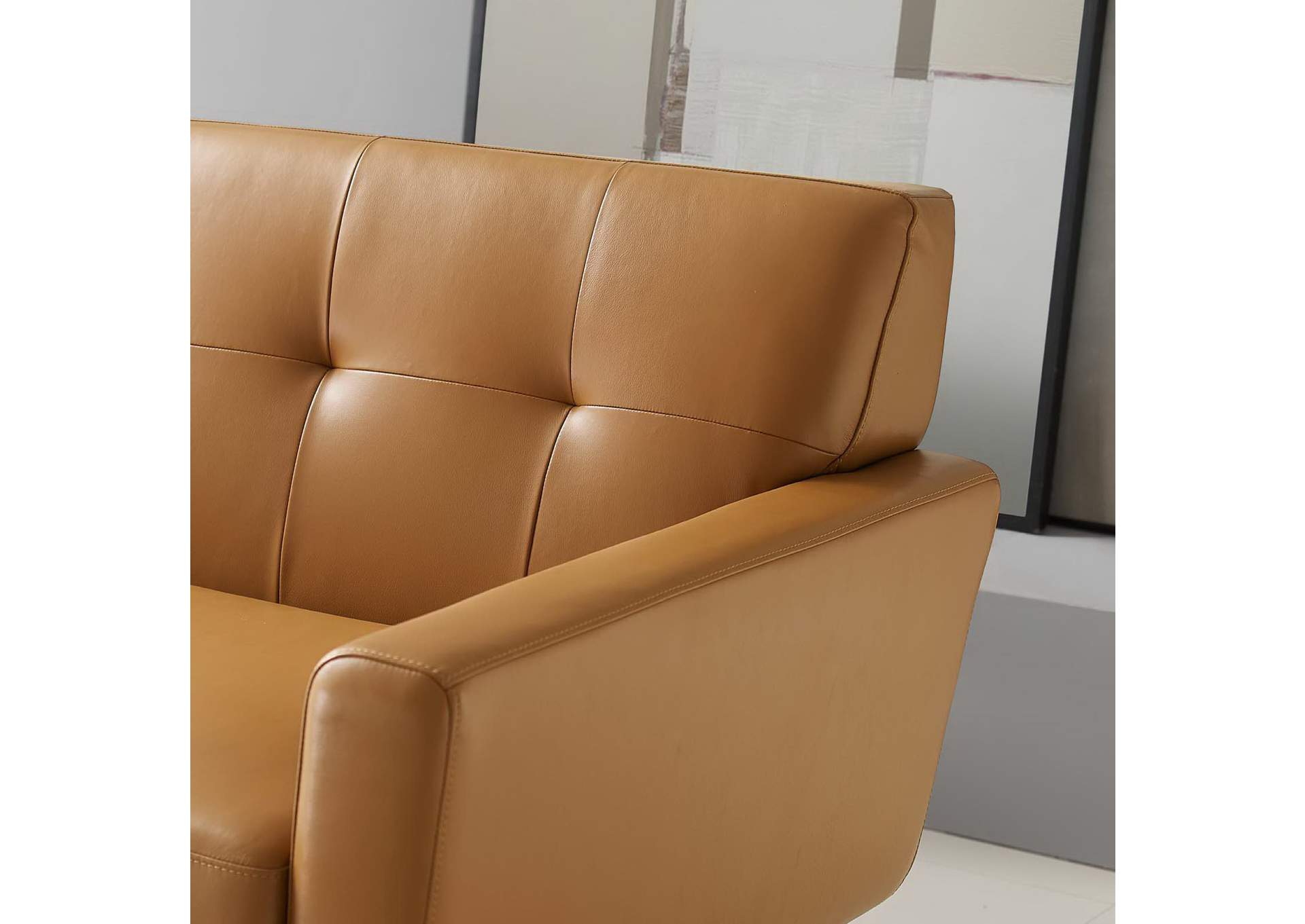 Tan Engage Top-Grain Leather Living Room Lounge Sofa,Modway