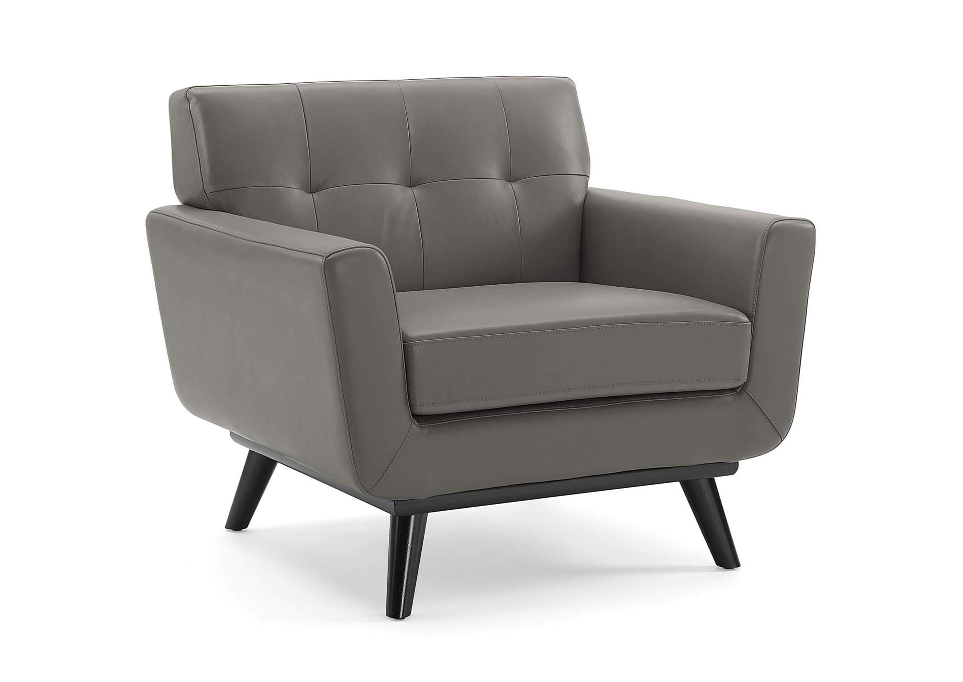Gray Engage Top-Grain Leather Living Room Lounge Accent Armchair,Modway