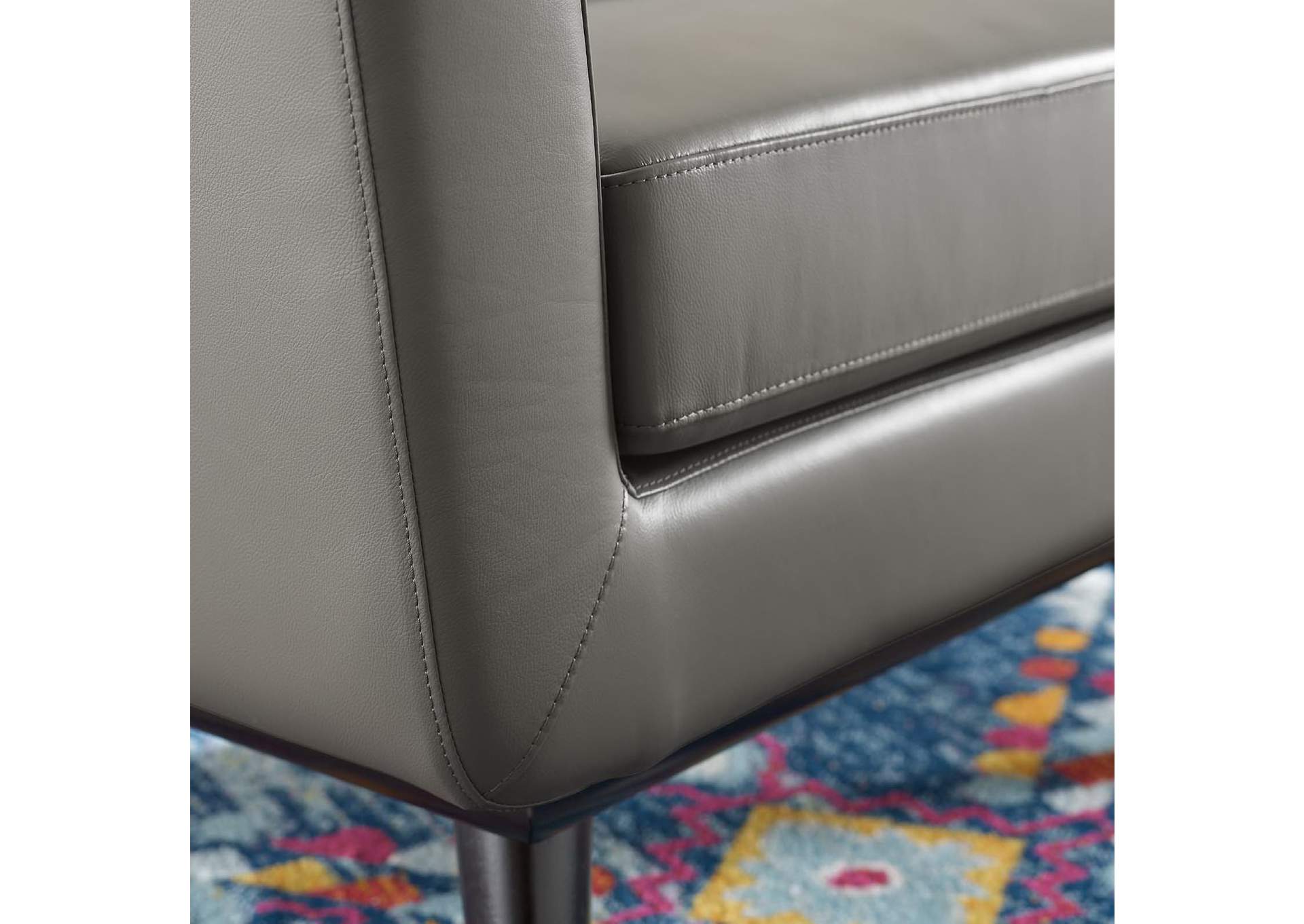 Gray Engage Top-Grain Leather Living Room Lounge Accent Armchair,Modway