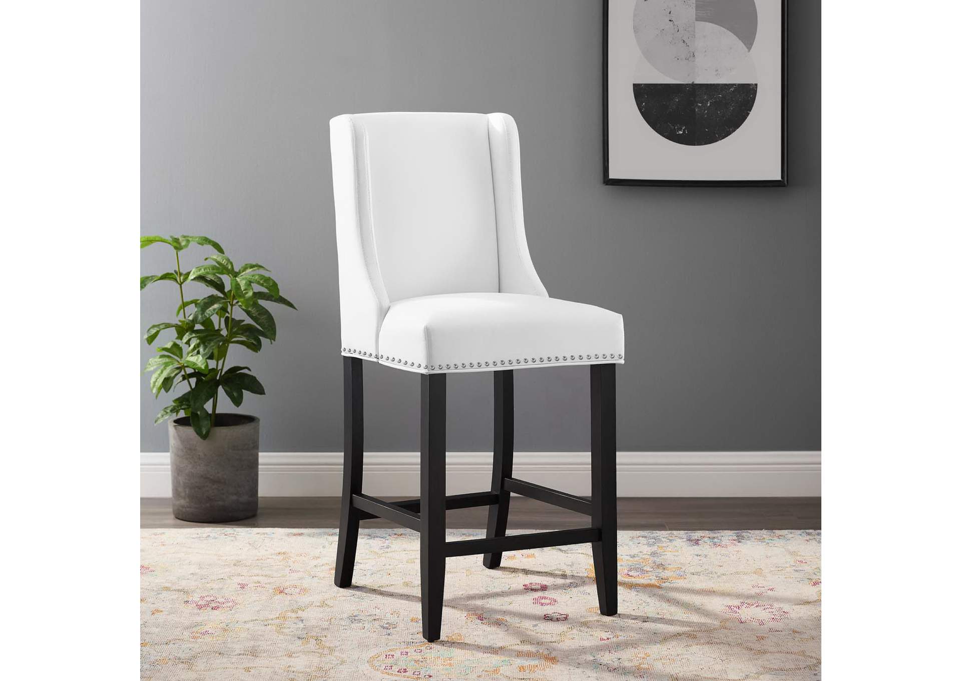 White Baron Faux Leather Counter Stool,Modway