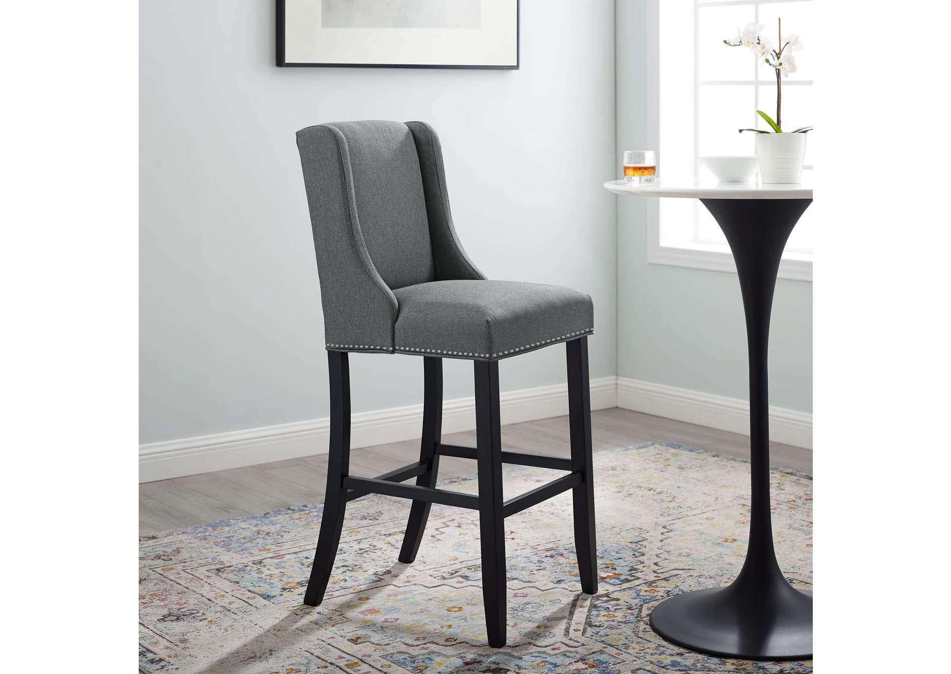 Gray Baron Upholstered Fabric Bar Stool,Modway