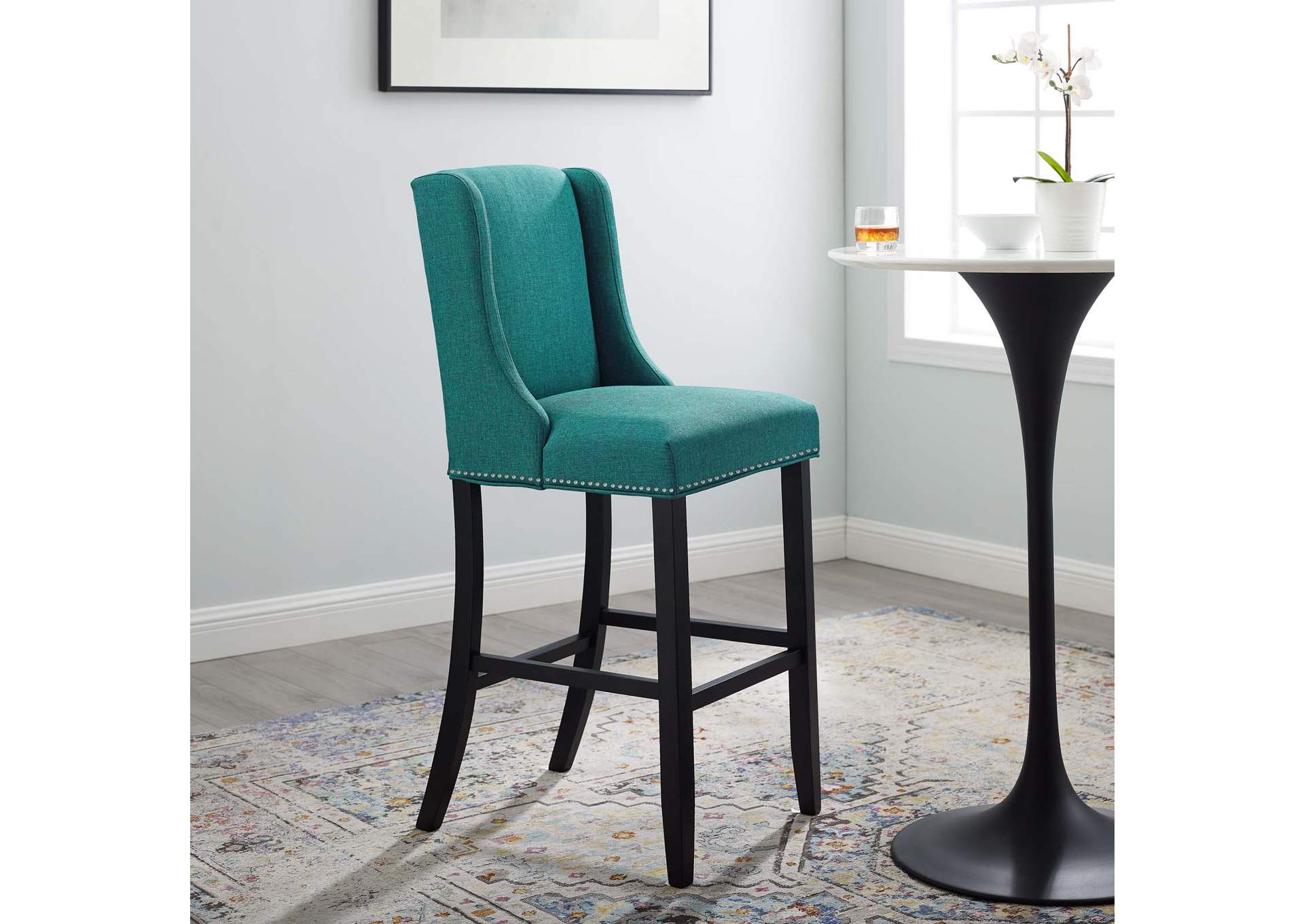 Teal Baron Upholstered Fabric Bar Stool,Modway